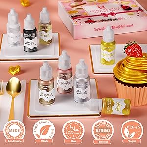 8 Edible Metallic Glitter Paint Set - Pearlescent Food Coloring for Cake Decorating & Food Grade Vibrant Cake Paint for Baking Fondant Gumpaste Chocolate Candy Cookie Cooking Donut-0.35 Fl.oz/Bottle