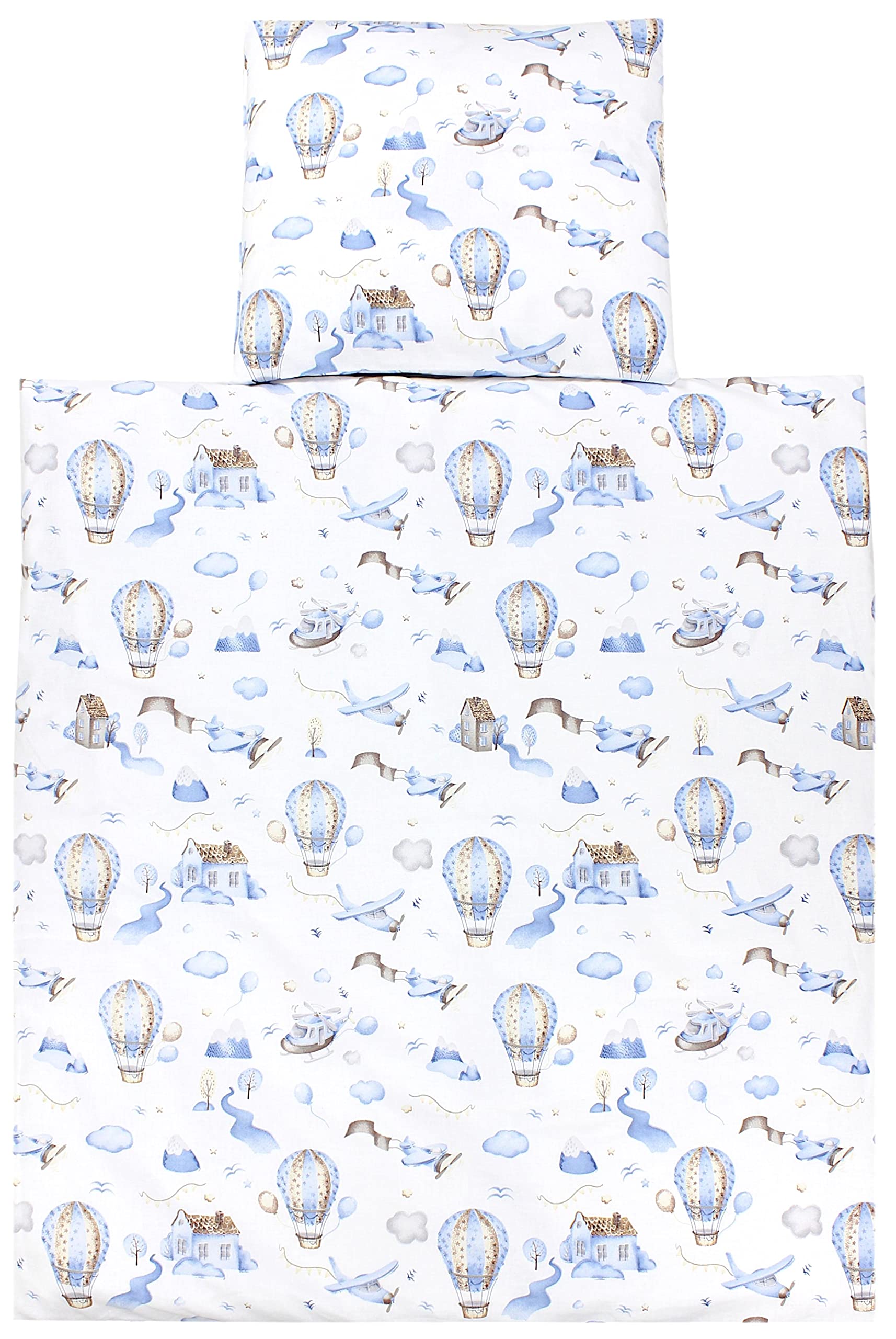 TupTam Baby Crib Pram Bedding Set Duvet Pillow - 4 pieces, Air Balloon Blue, 80x80 cm