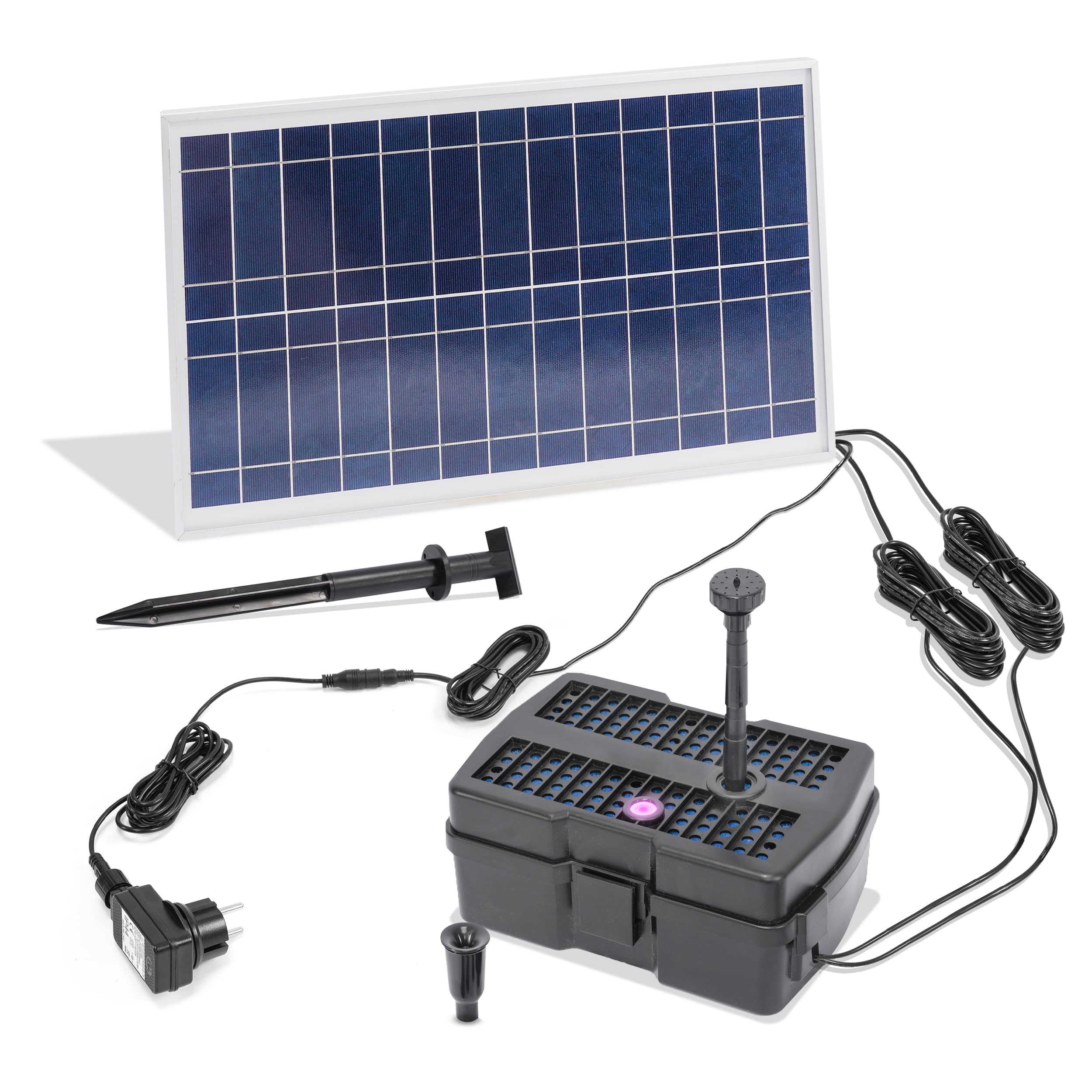 Esotec Hybrid Solar/Netz UV-Filtersystem 15/800, UV Teichfilter Set mit UV-Klärer für Gartenteich bis 3000l Wasservolumen, UVC Teichfilter Komplettset 101205