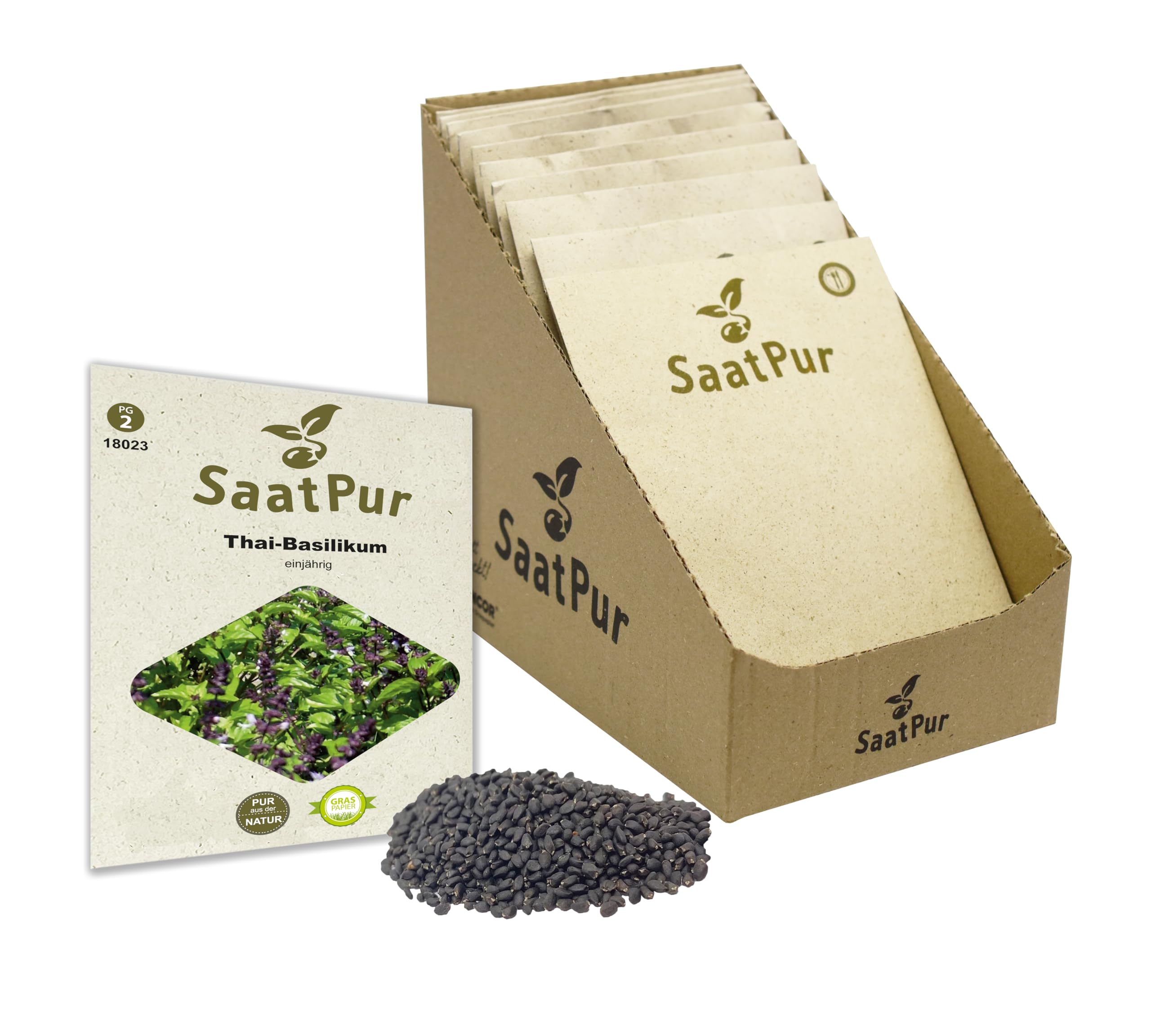 SaatPur Thai-Basilikum Samen - Kleines Tray mit 25 Portionstüten für je ca. 150 Pflanzen
