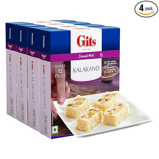 Gits Dessert Kalakand Mix, Makes 12 per Pack, Pure Veg, Delicious Indian Dessert and Mithai, 800g (Pack of 4 X 200g Each)