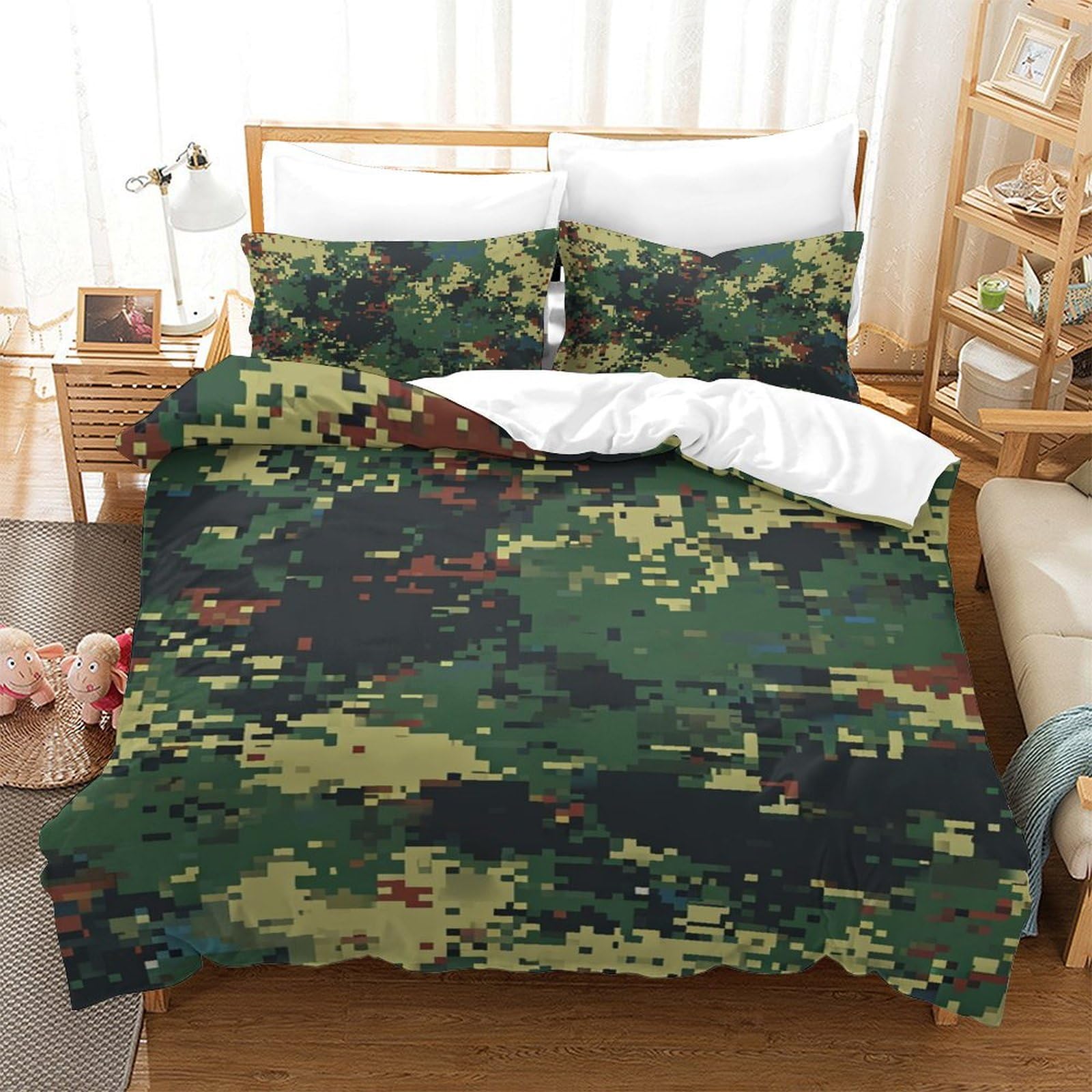 Parure de lit camouflage 3D en microfibre 140x200 cm avec taies