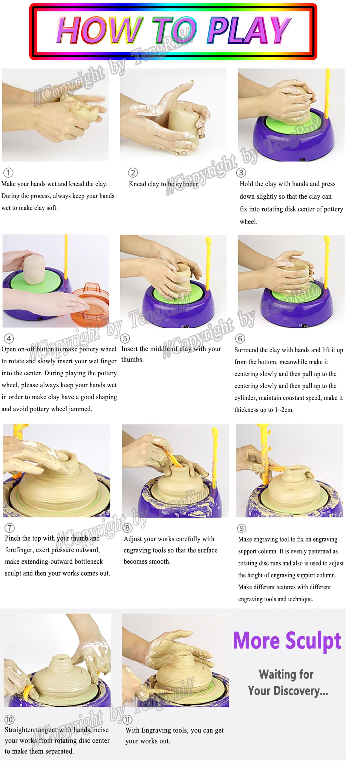 TengRui 4-Pack Clay Argil Set for Pottery Wheel PW01P Kid DIY Toy 1600G Big Capacity - Image 4