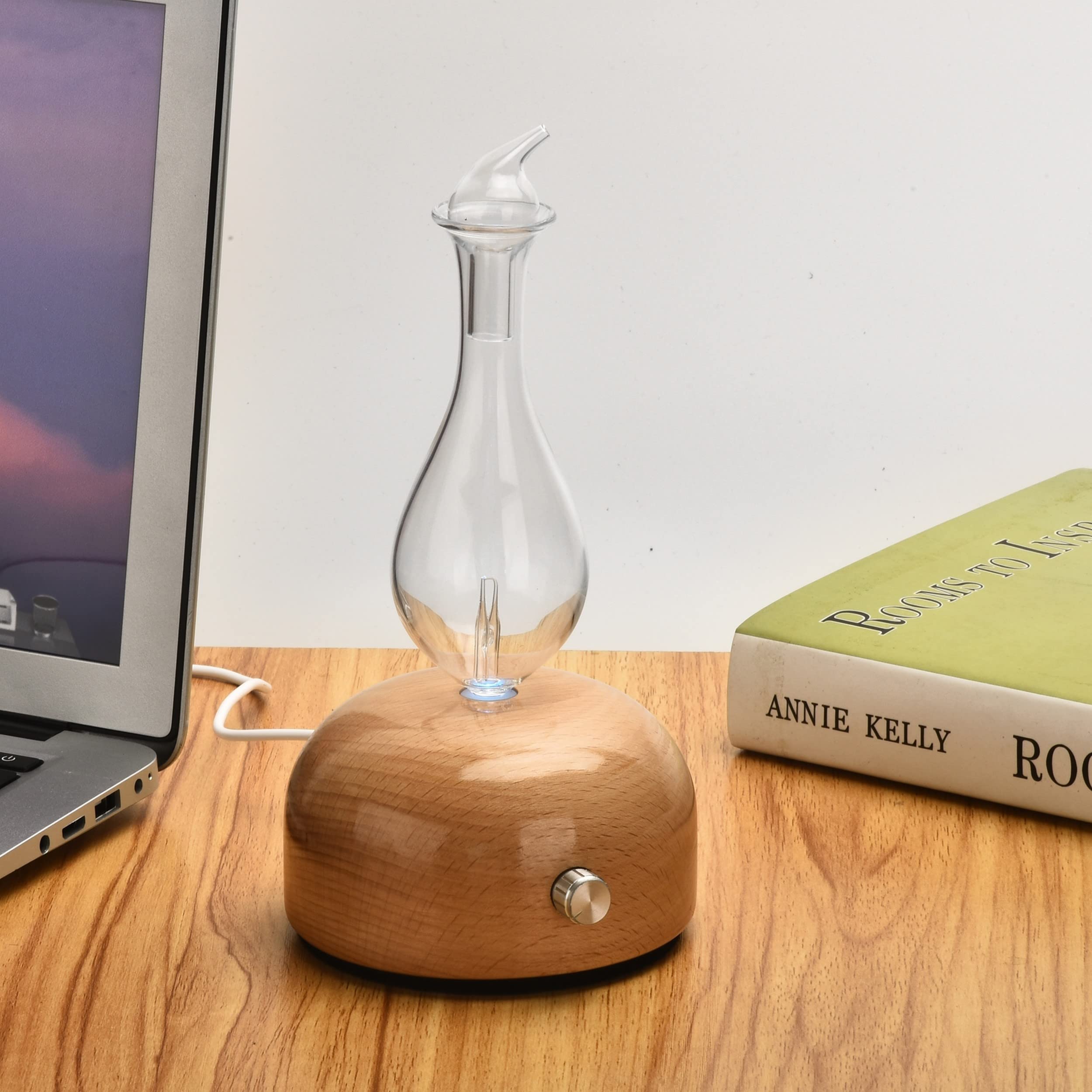 Zen'Arôme Diffusore di oli essenziali tramite nebulizzazione programmabile Aurora-intensità regolabile (fino a 100 m²) e illuminazione a LED-Diffusione a Freddo per Aromaterapia, Timer, Legno, Vetro
