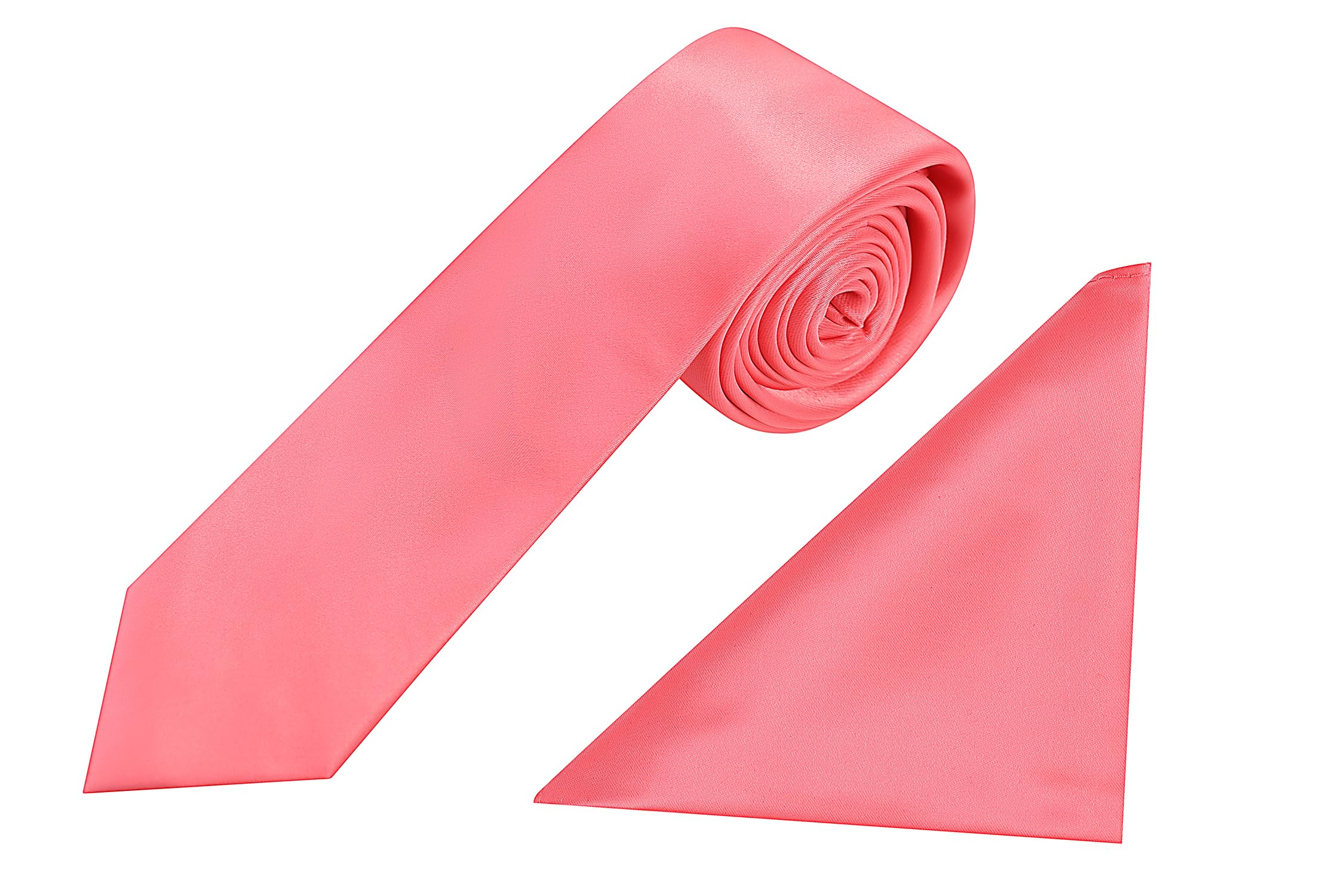 Jenson Samuel Men's Coral Shirts Formal Premium Tie Hanky 100% Silk Set Striped Paisley Wedding Pocket Square/Handkercief & Tie Sets (Coral)