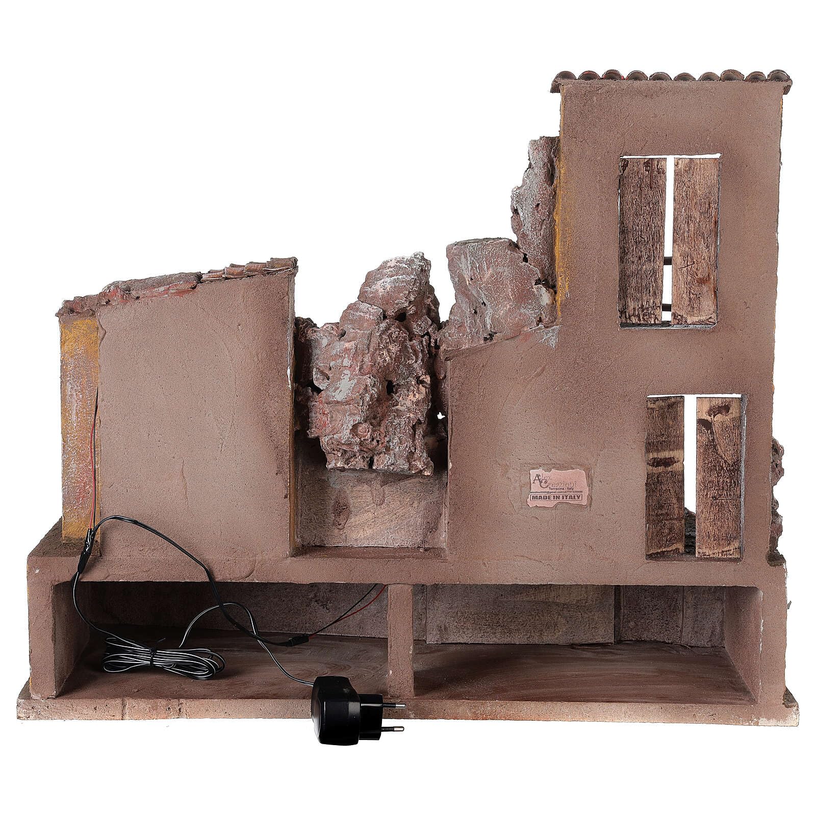 Holyart Casas, ambientaciones y Tiendas: Pueblo belén Iluminado con establo 50x60x40 para estatuas 12 cm