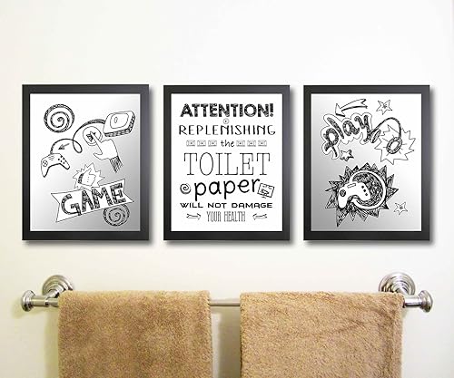Juego de vídeo temático arte impresión baño pared decoración set o tres baño jugador