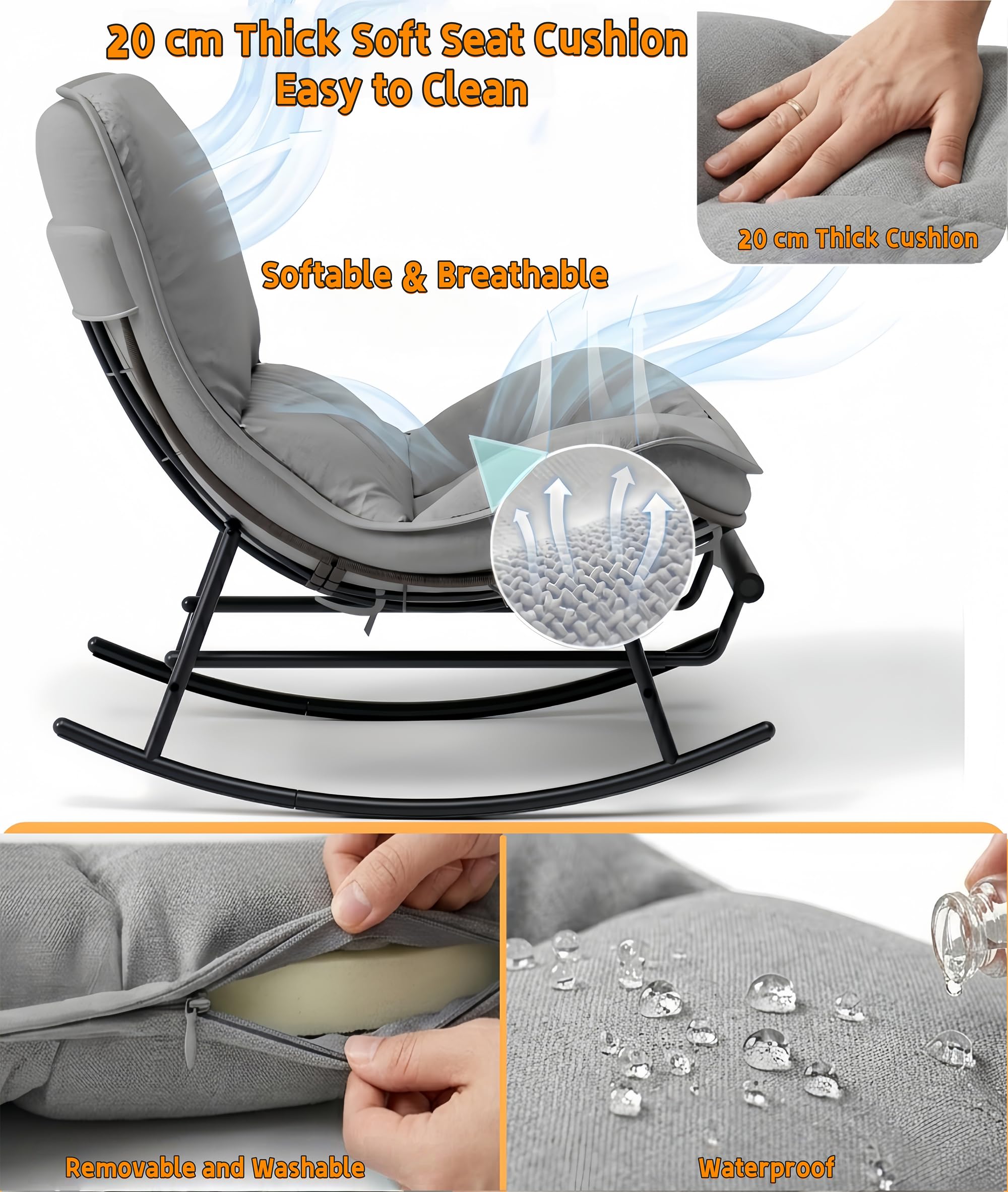 Mecedora con Extensible Reposapiés & Cojín Extraíble, Sillón Mecedora Relax Ergonómico, Carga 200KG Extragrande, Rocking Chair Ratán Resistente Intemperie para Interior y Exterior, Jardín, Salón