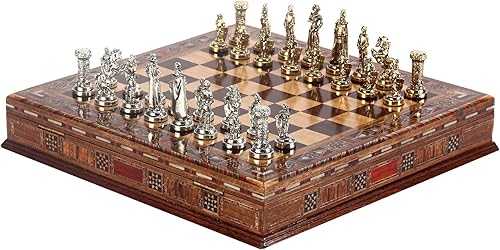 Miniatura 2 de GiftHome Juego de ajedrez medieval de metal del ejército británico para adultos, piezas hechas a mano y tablero de ajedrez de madera maciza natural