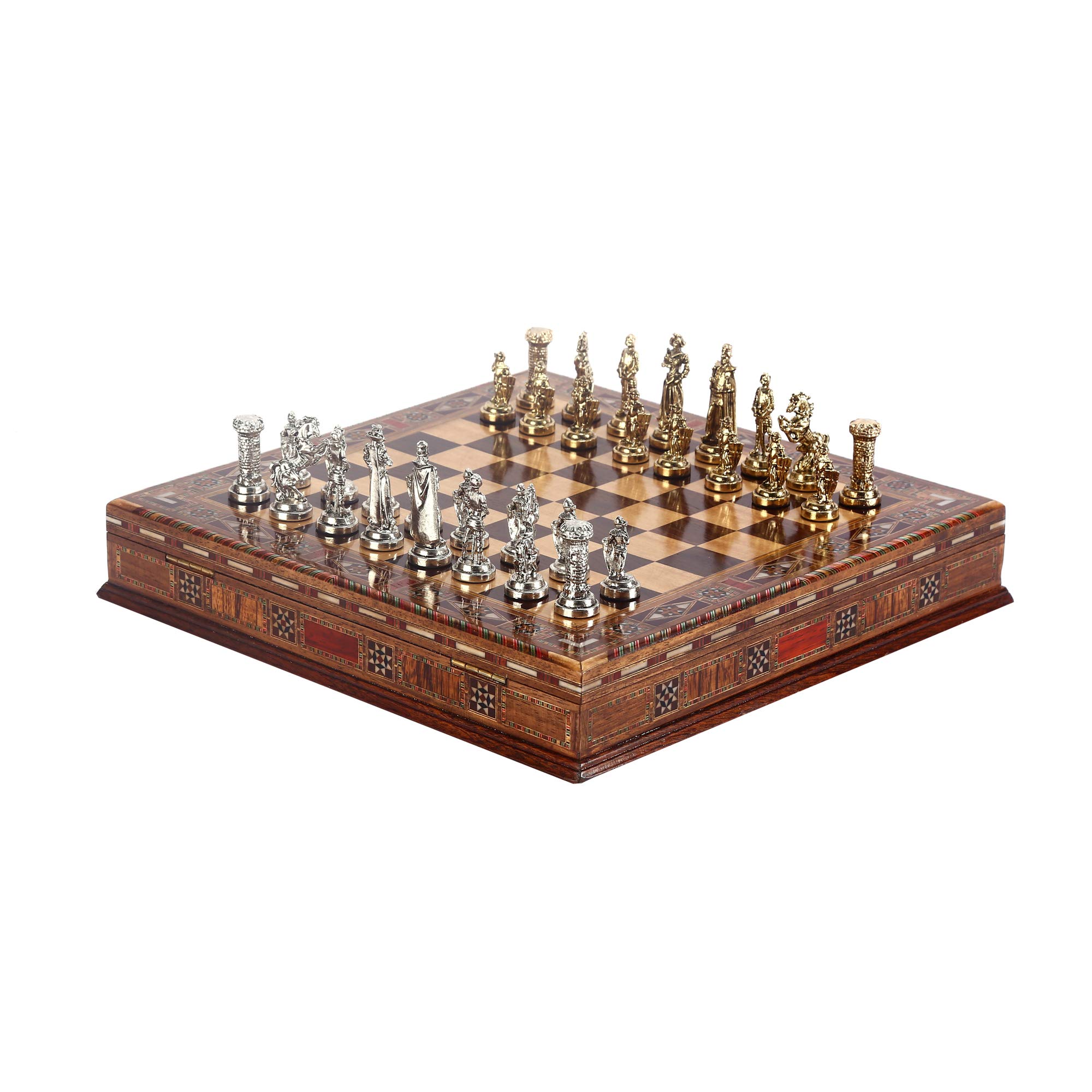 Medieval British Army Metal Chess Set for Adults Handmade Pieces and Natural Solid Wooden Chess Board with Pearl Design Around Board and Storage Inside King 275 inc product thumbnail 3