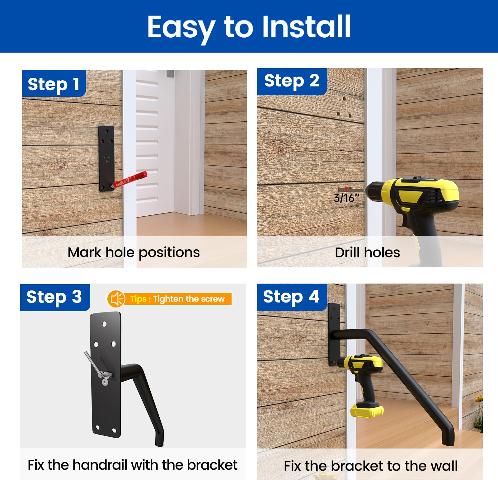 Snapklik.com : 2Pack Garage Railing Sturdy Wall Mount Hold Tight Hand ...