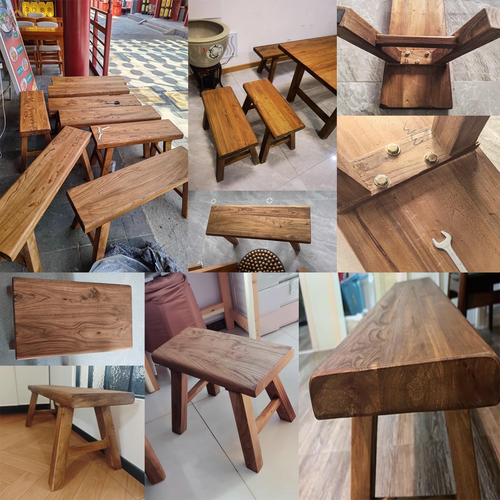 Banco de comedor de madera para interiores, banco delgado de entrada de madera rústica para extremo de la cama (50 cm)