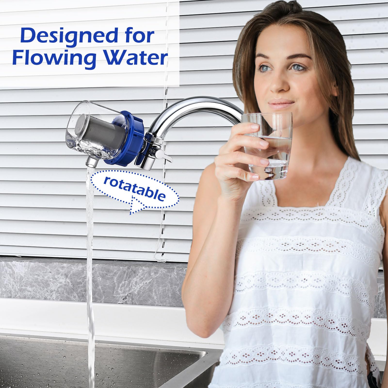 Filtro dell'acqua rinnovabile da 0,2 micron per lavello, sistema di filtrazione del rubinetto, riduce il 99,9% del sedimento al piombo cloro, adatta al rubinetto da 22 mm e al verricello interno da 24