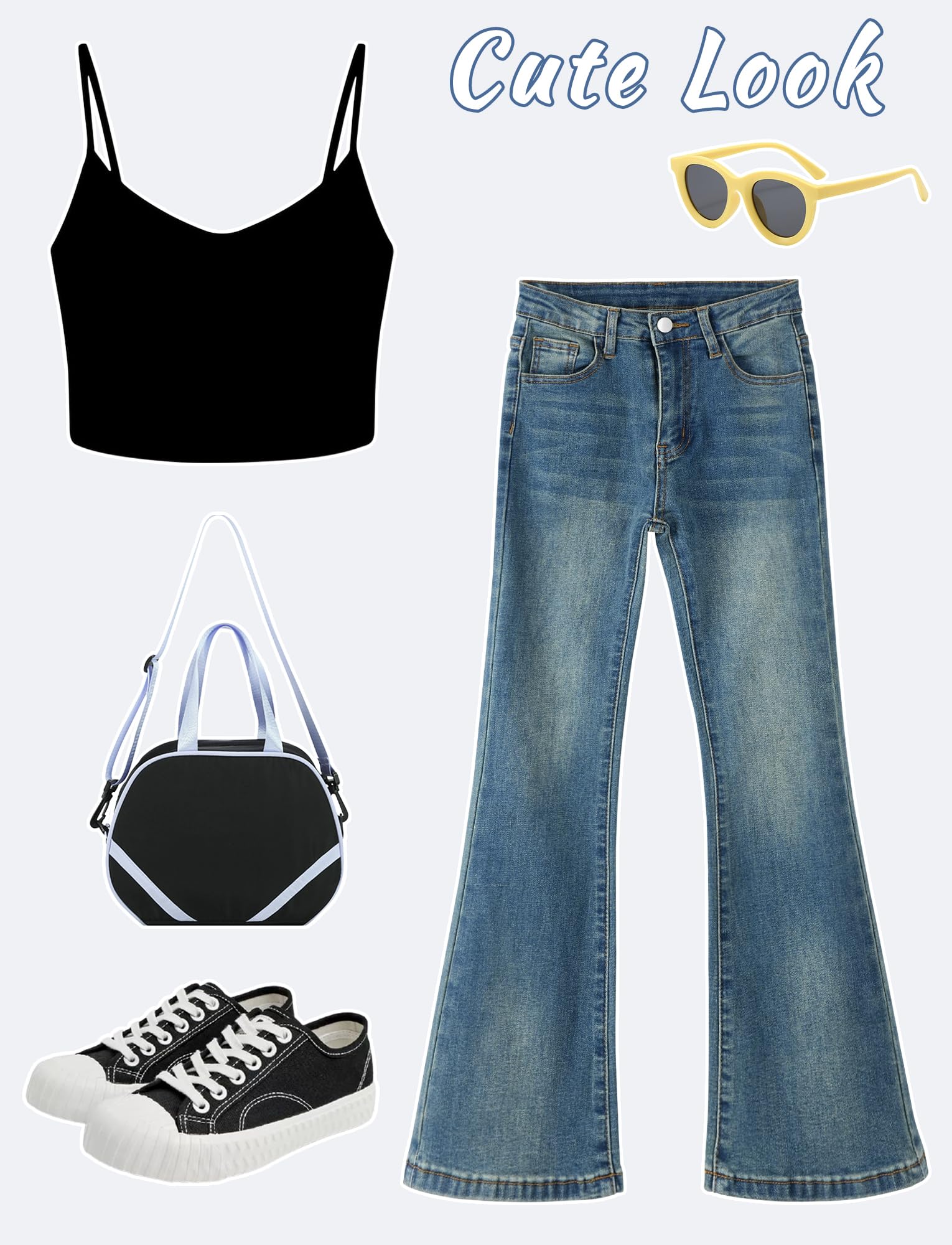 Maeau Jeans svasati casual retrò in denim svasato pantaloni a vita alta pantaloni jeans svasati con tasche