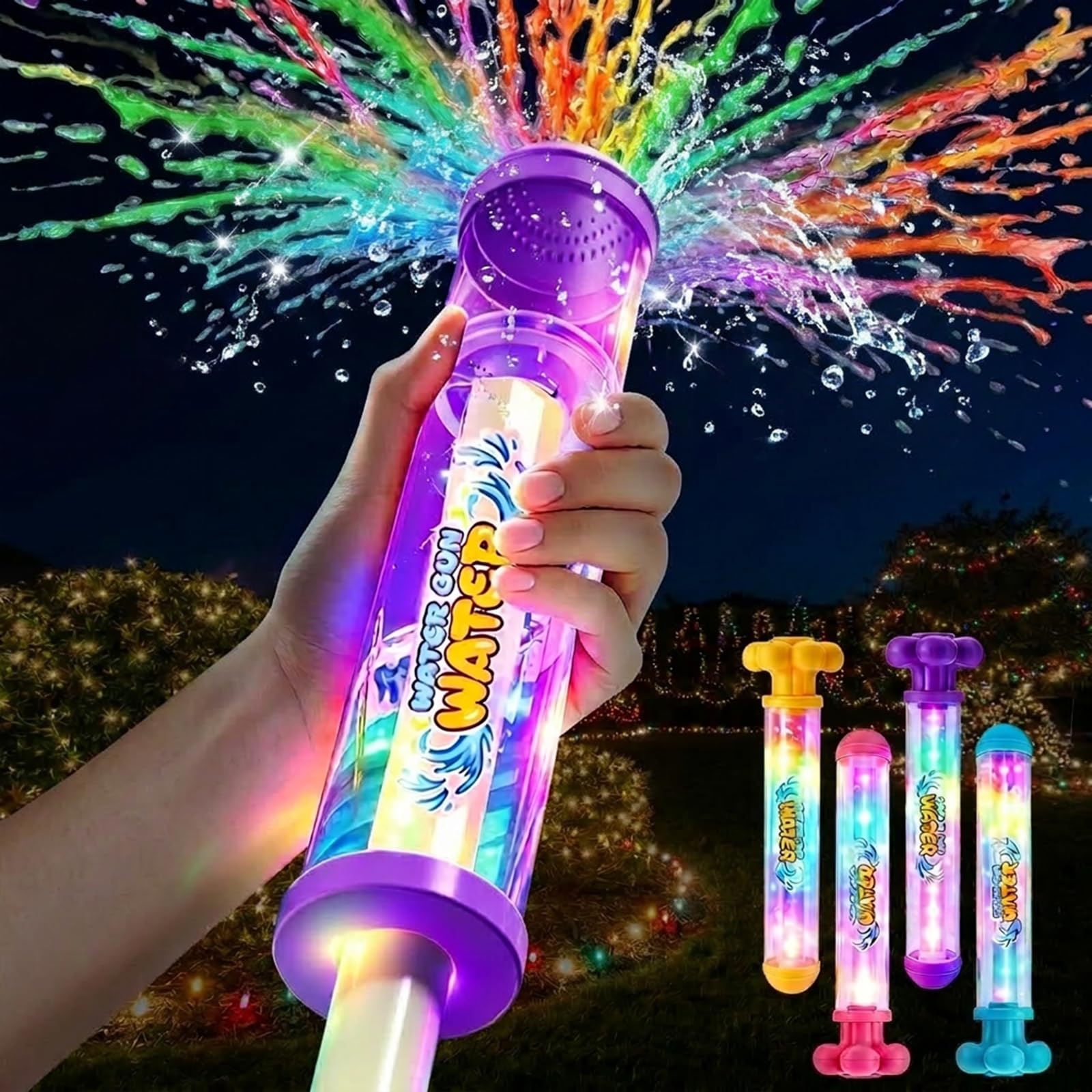 4PCS Firework Water Guns, Glowing Rainbow Fireworks Water Guns Kids Adults, Romantic Firework Water Pistol, Outdoor Summer Toy for Couples Kids, Beach Pool Water Spray Toys for Bathing, Pool, Party