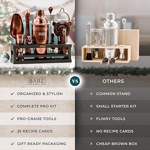 Miniatura 7 de BARE BARREL Mixology Bartender Kit Bar Set Juego de coctelera de 16 piezas Herramientas de mezcla de Martini Barware para el hogar Incluye 35