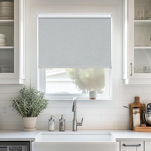 ChrisDowa Persiana enrollable 100% opaca sin cordón, con jacquard a rayas, aislamiento térmico, tela de protección UV, persianas opacas totales para