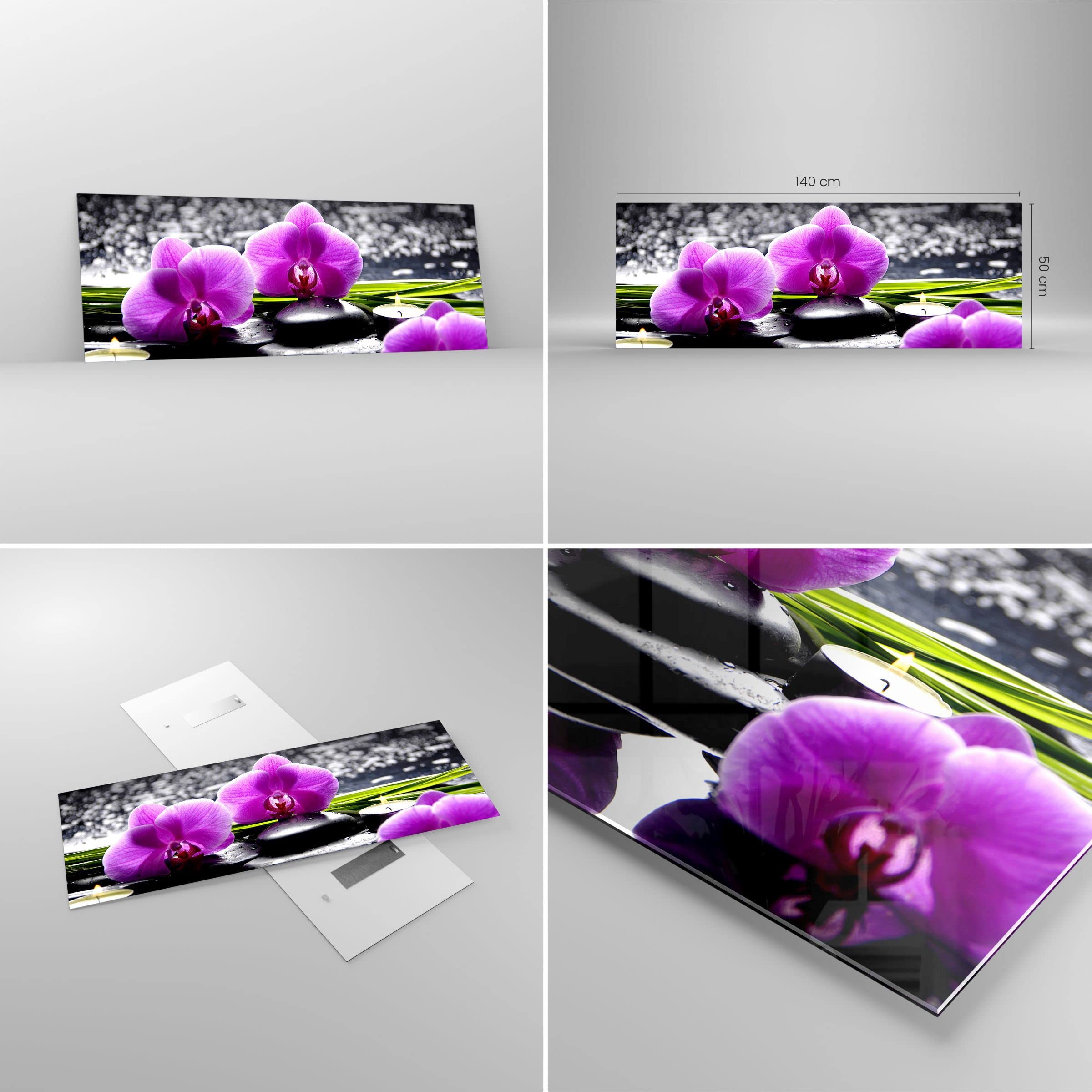 Vidrios decorativos Orquídea naturaleza Agua flor Cuadro Sobre Vidrio Moderno 140x50cm Decoracion Salon Cocina Cuadros Pared Impresiones Grande XXL Impresión en Cristal Wall Art Prints GAB140x50-2658