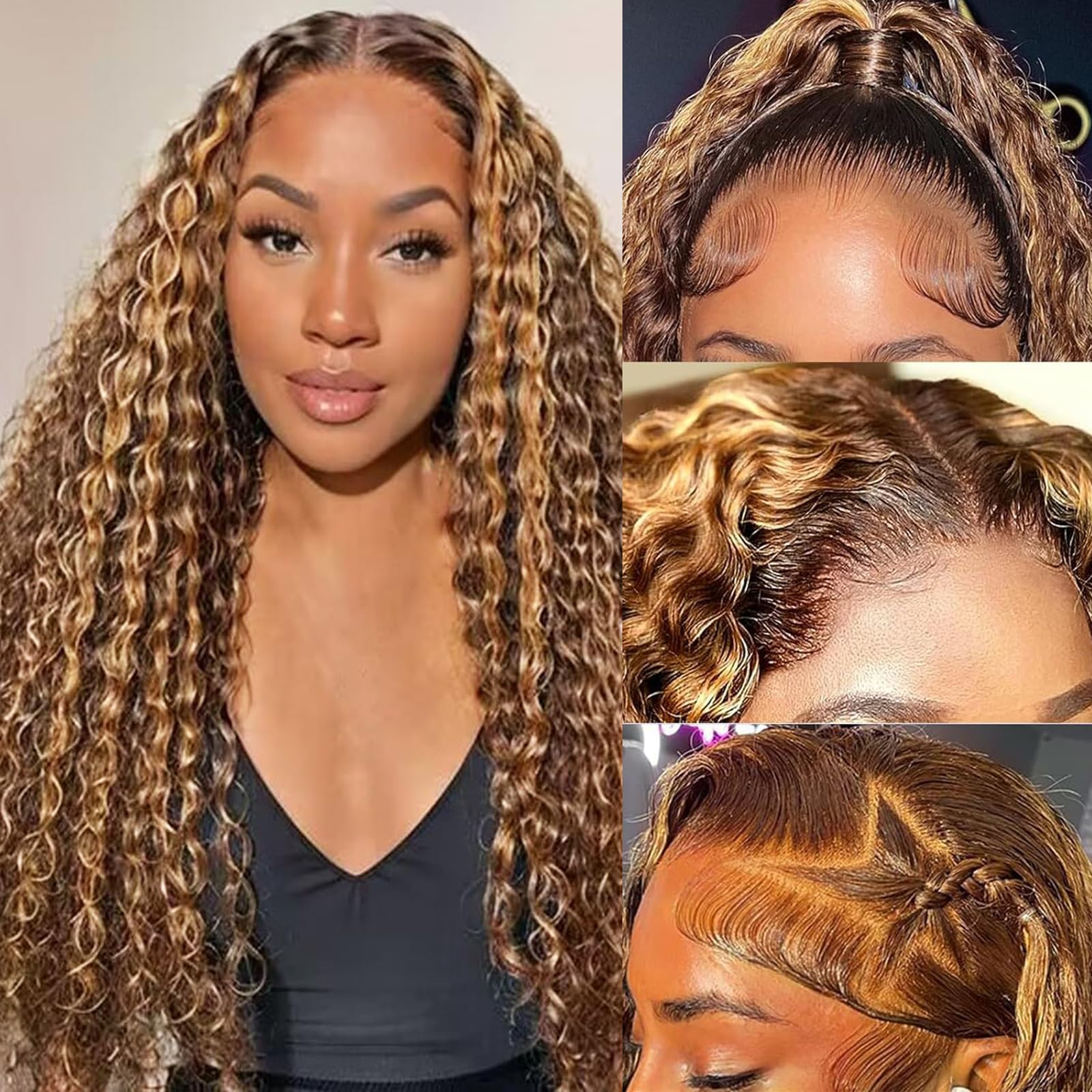 ALSZIQIHR Highlight Ombre 13x4 Lace Front Wig Human Hair Pre Plucked HD Transparent 4/27 Honey Blonde lace frontal Wigs with Baby Hair 180% Density