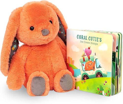 B. toys - B. softies- Conejito de peluche de 12 pulgadas + libro de mesa - Animal de peluche - Juego de bebé - Juguetes para bebés - Tonos felices -