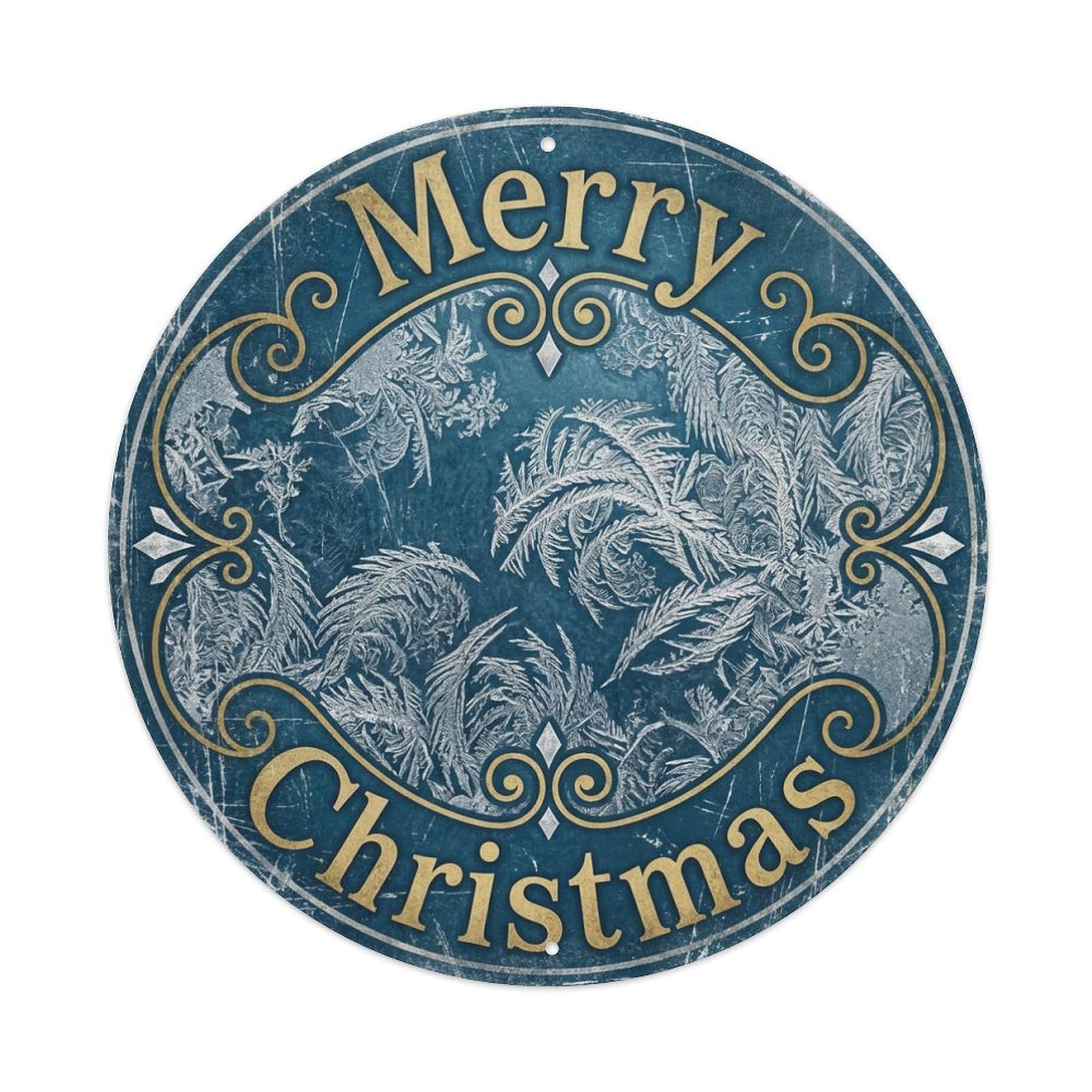 Merry Christmas Ice Crystal Fern Metal Tin Sign