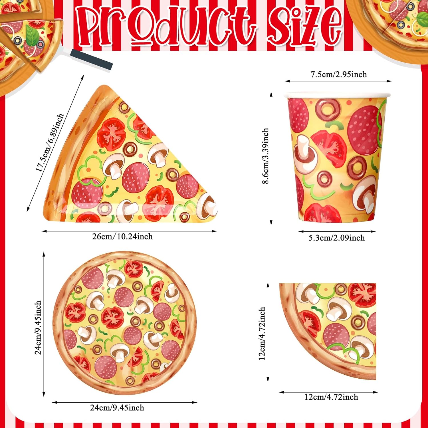 FoldTier 180 Pcs Pizza Party Supplies Kit Tableware Set Serves for 60 Guests Includes Plates Napkins and Cups Decorations for Parties Family Night