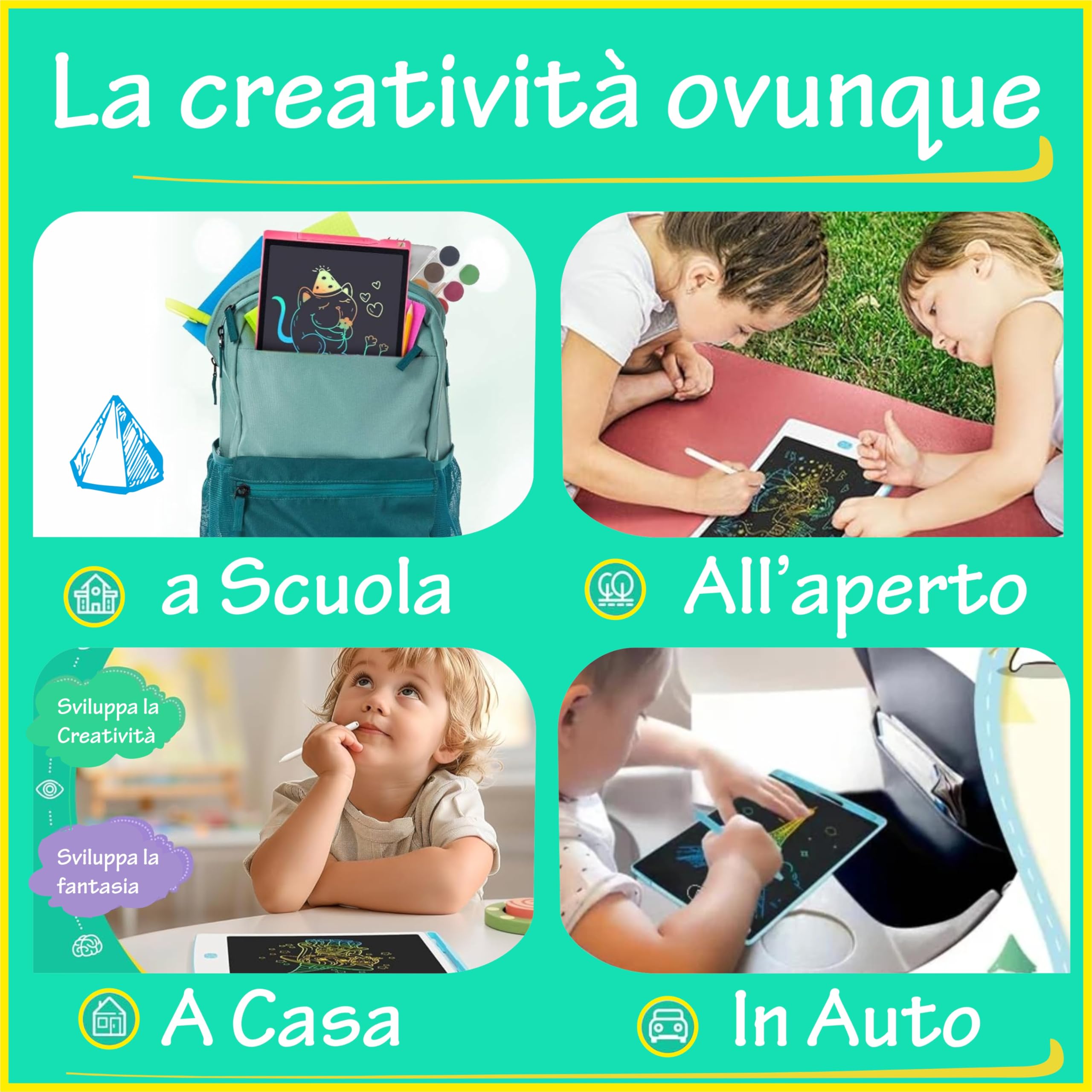 Meridiana - 4 Tavolette Grafiche LCD Scrittura Colorato 12 Pollici, Lavagna da Disegno Cancellabile, Regalo Bambini, Tavoletta Grafica per Giochi per 2 3 4 5 6 7 Anni (Blu&Rossa) (4, Rosa)