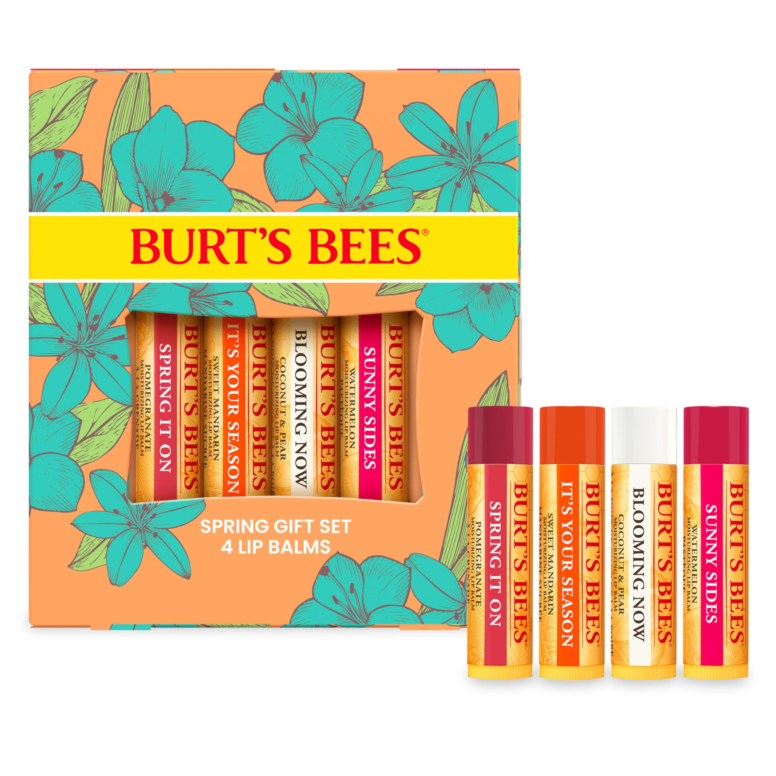Burt's Bees Lip Balm Gift Set, Pomegranate, Coconut & Pear, Watermelon, Sweet Mandarin, Just Picked, 4x4.25g
