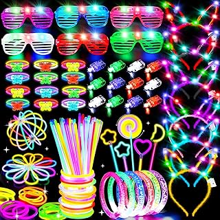 156PCS Glow in The Dark Party Supplies for Kid/Adults, Christmas LED Light Up Toys with 100 Glow Sticks Bulk Party Pack Glasses Headband Bracelet Necklaces New Year Eve Party Favors Neon Accessories