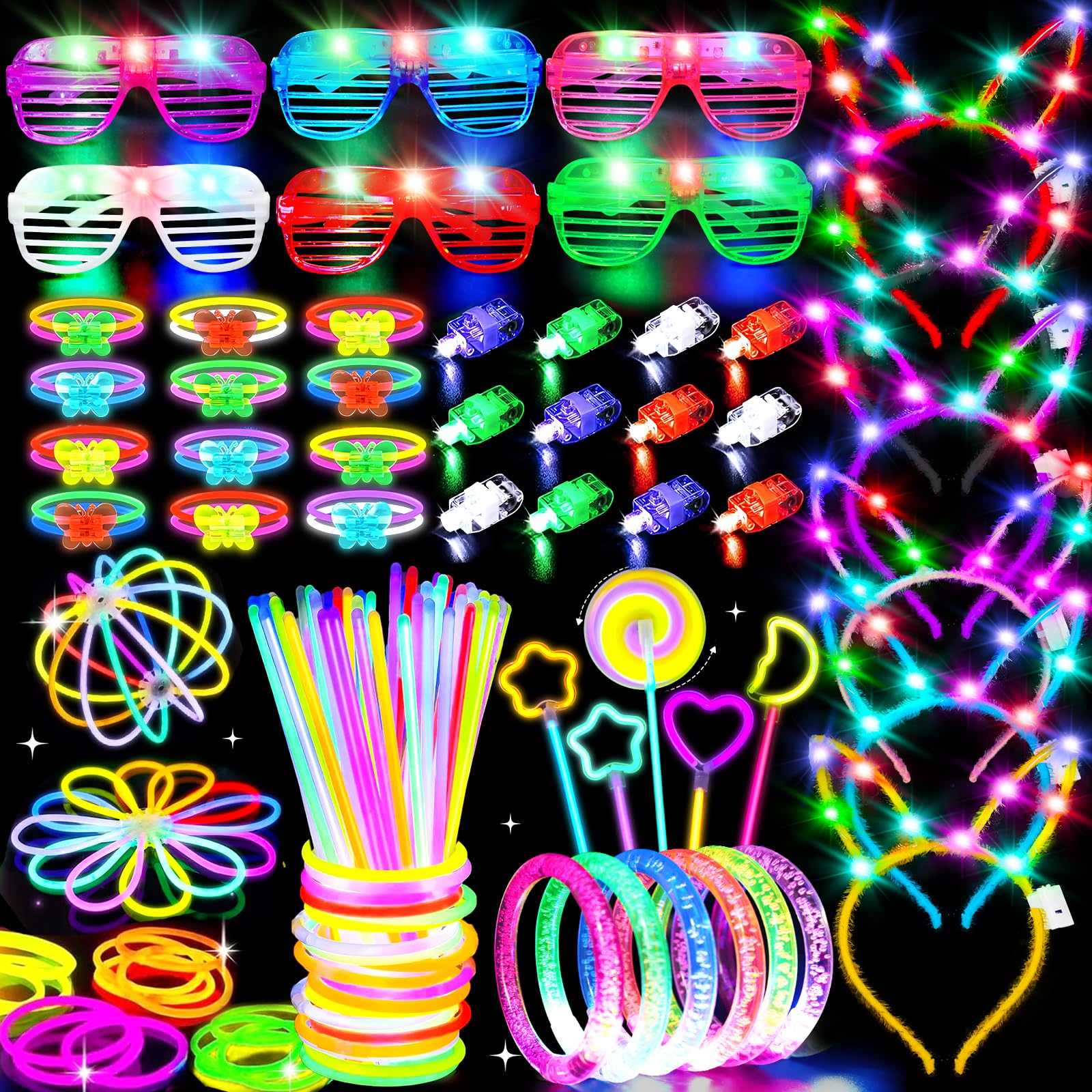 Glow Sticks Party Favors for Kids 156 PCS - Glow in The Dark Party Supplies for Kid/Adult, LED Light Up Bracelet Necklaces Glasses Headband