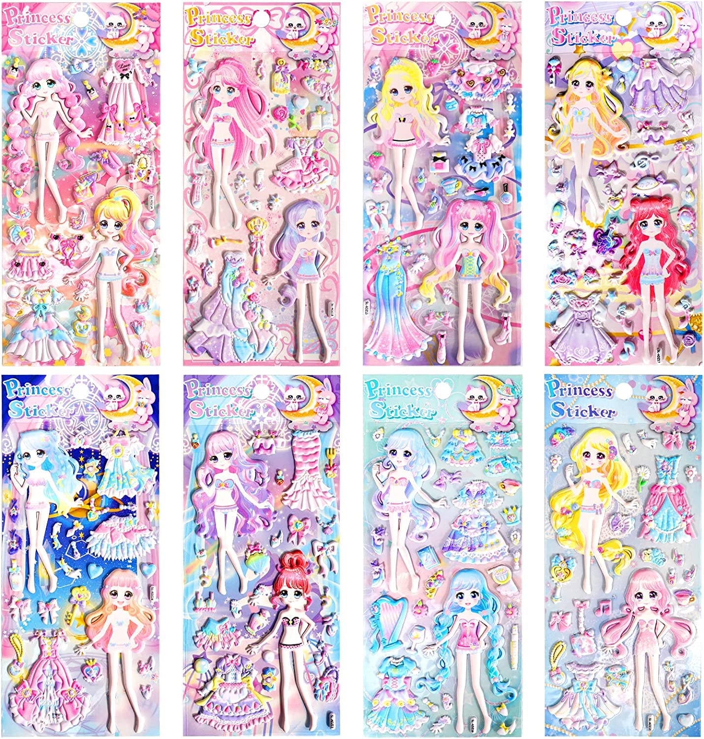 SYOSI Princess Dress Up Stickers Pad, for Girls Kids Make Your Own Princess Crafts Games, Reusable 3D Foam Princess Sticker Activity Playset, for Toddlers Preschoolers,8 Sheets.