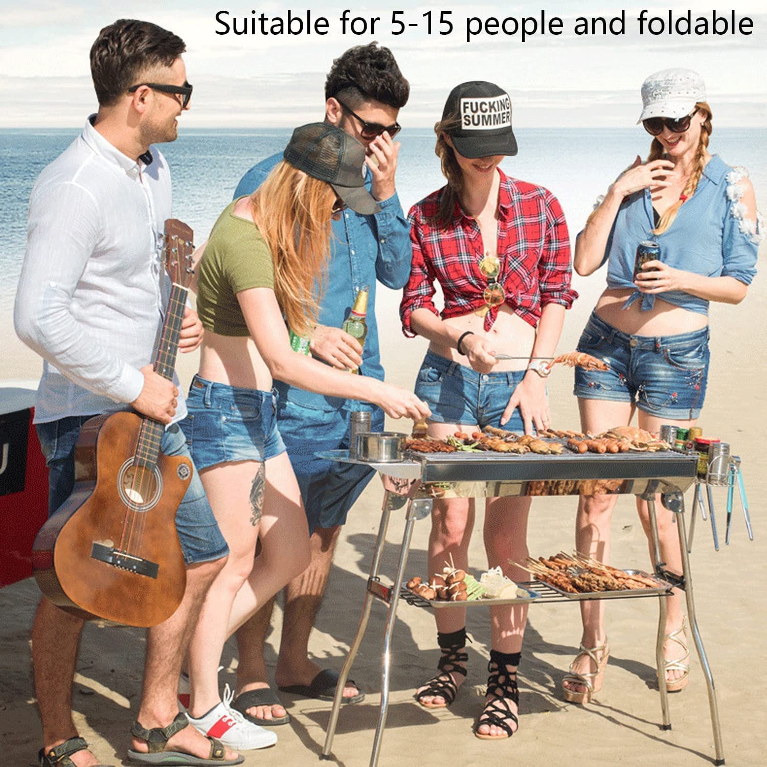 Holzkohlegrill, Barbecue Grill Edelstahl BBQ Smoker Barbecue Folding Portable für Kochen im Freien Camping Wandern Picknicks
