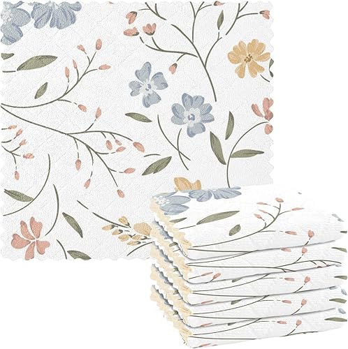 FRODOTGV Cute Floral Meadow Cotton Decorative Kitchen Towels and Dishcloths Quick Dry Set of 6 Rags for Restaurant Oven