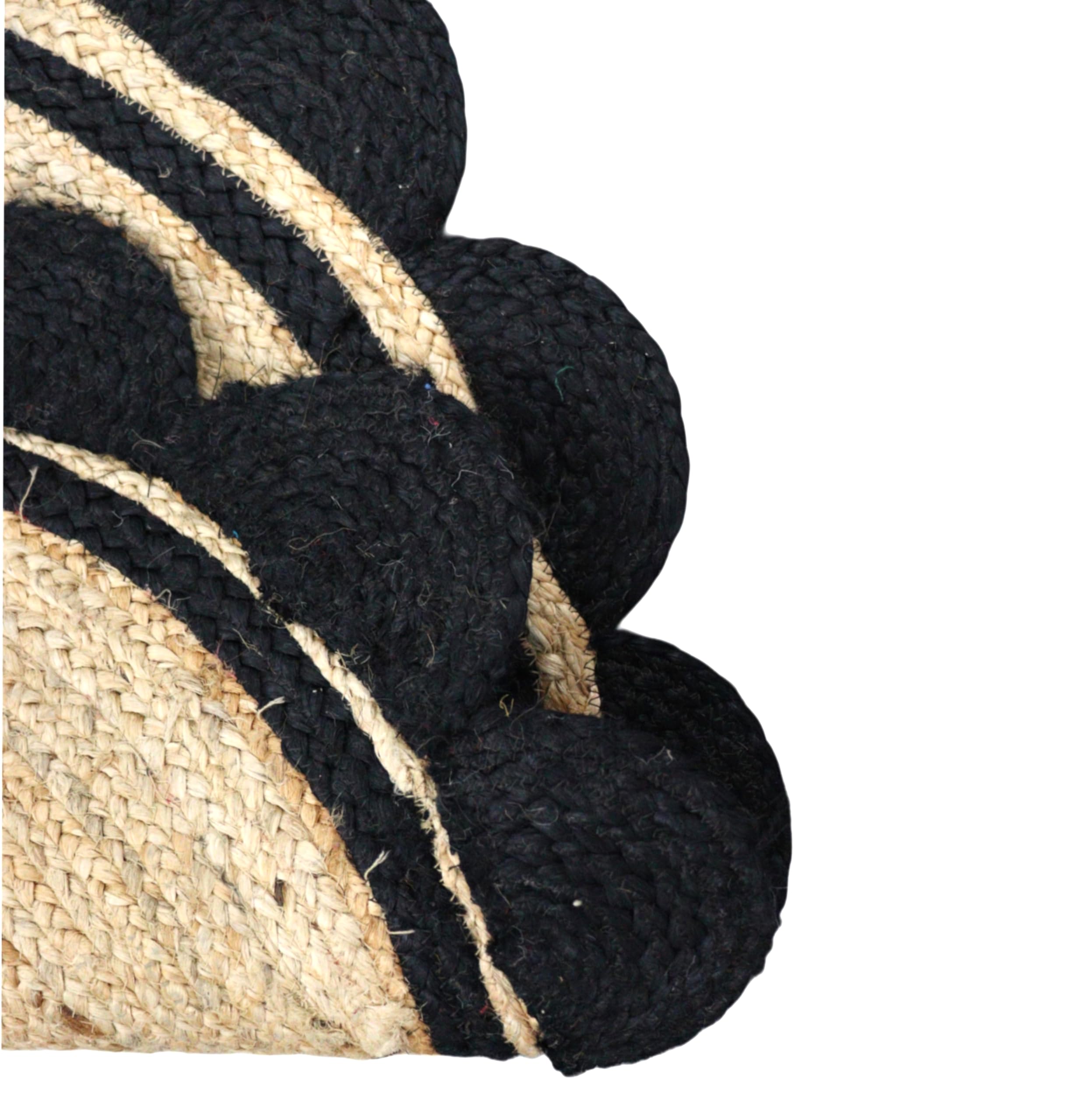 Tapis rond festonné en jute naturelle – Tapis tressé tissé à la main, respectueux de l'environnement et durable, décoration style rustique bohème pour salon, chambre à coucher ou entrée