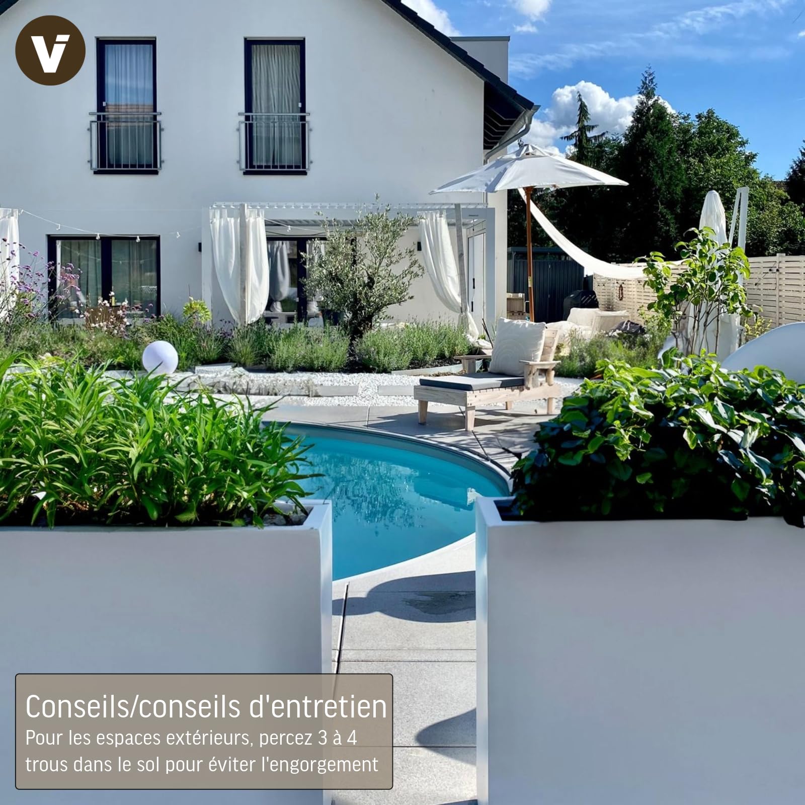 VIVANNO Bac à Plantes Slim Séparation de pièce Fibre de Verre Blanc Mat - Résistant aux intempéries et Durable 50x90x20 cm