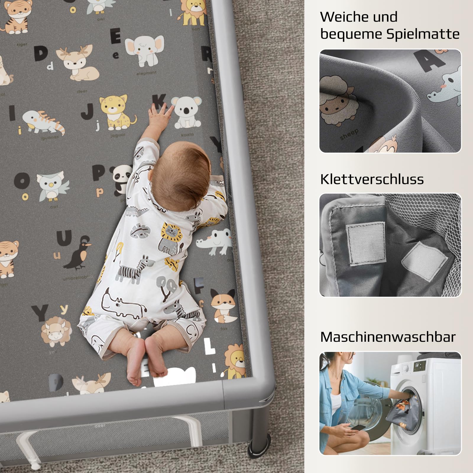 laufstall baby faltbar mit Matte,127x127,zusammenklappbarer Laufstall für Babys und Kleinkinder,Sicherheitslaufstall für Kinder im Innen-und Außenbereich,tragbarer Reiselaufstall und 30 Ozeanbällen