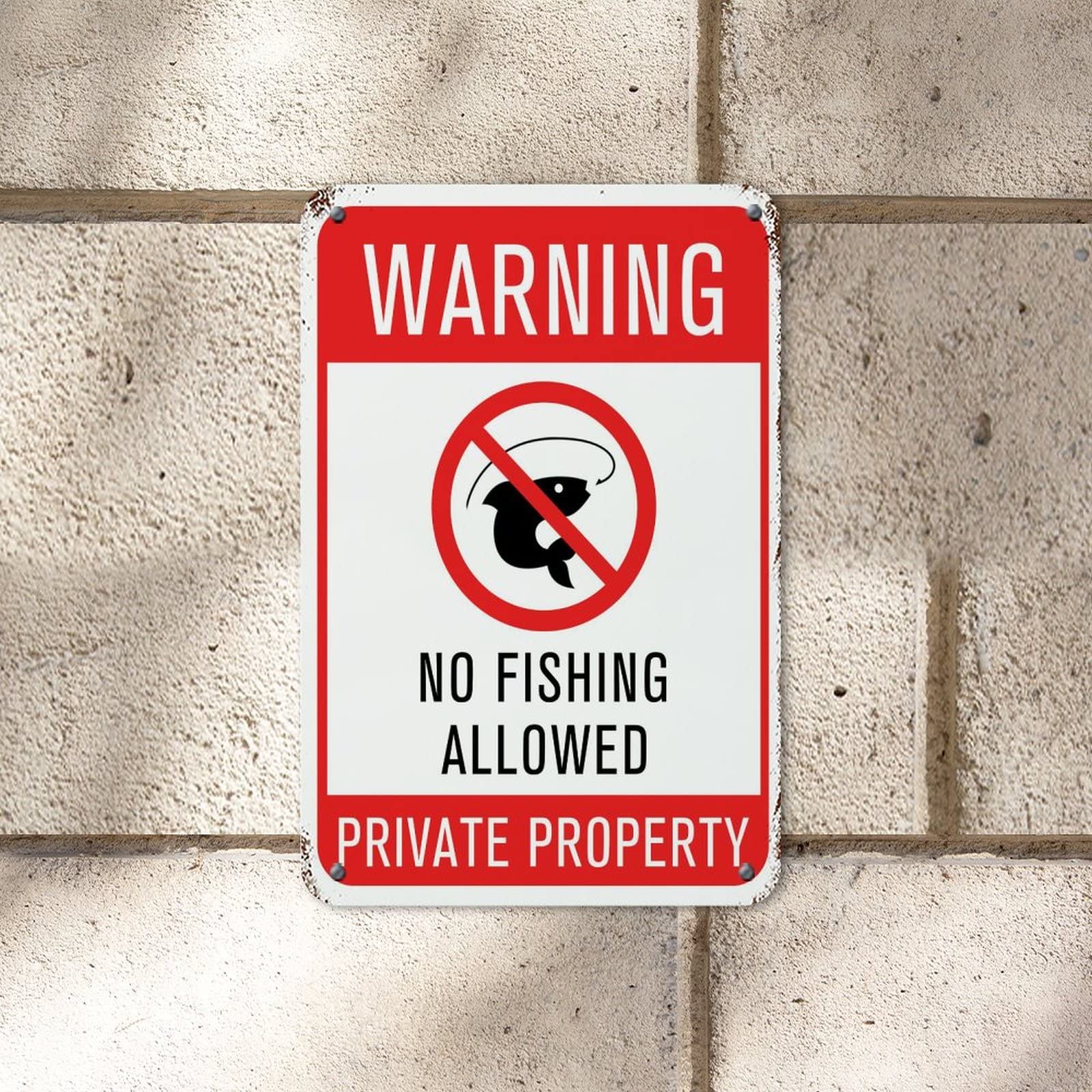Warning Metal Sign Warning No Fishing Allowed Street Tin Metal Sign 12x8in Rust Free UV Durable Protected Home Ourdoor Sign for Home Bar Pub Cafe Farm Room