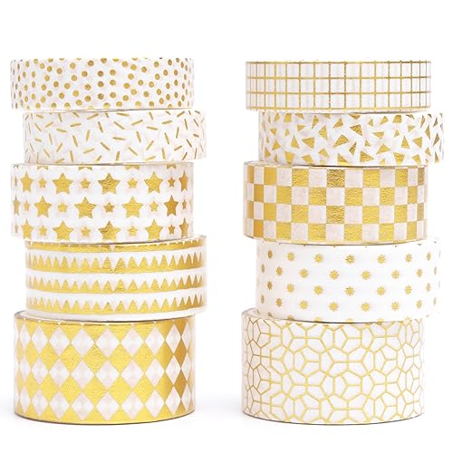 Songdao - Juego de 10 rollos de cinta washi para artes modernas, cintas adhesivas decorativas de lámina dorada, para manualidades, niños, álbumes de