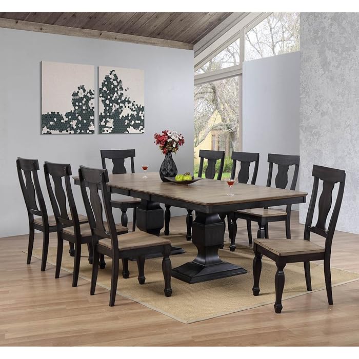 Buy Kings Brand Alleyton 9 Piece Charcoal & Oak Wood Dining Room Set