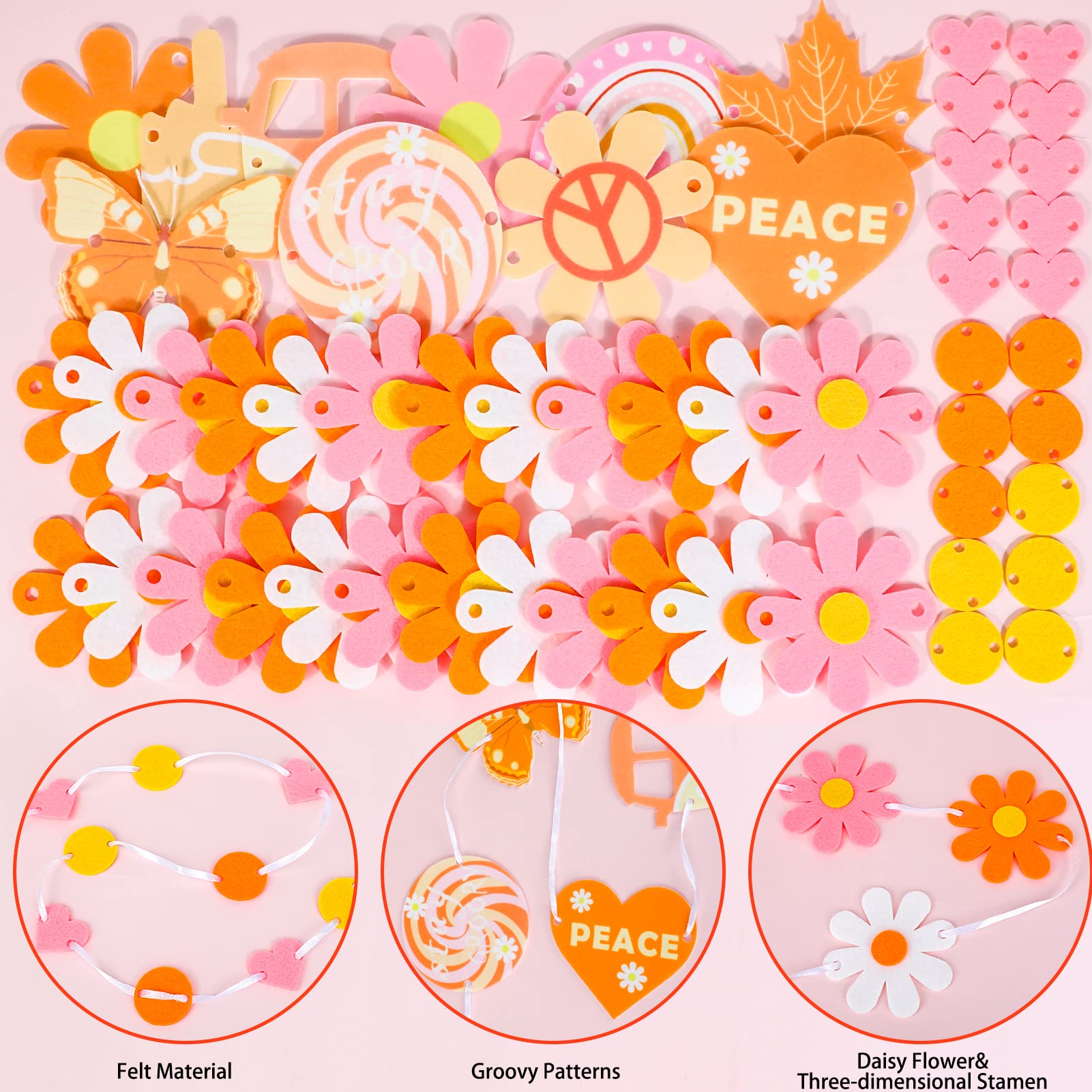 Groovy Hippie-Boho-Banner Set – 4 Stück, Papier, Mit Gänseblümchen & Peace-Bus, Für Partys & Deko