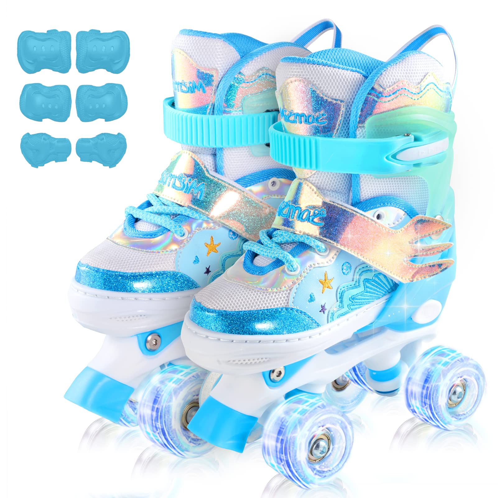 Mermaid Kids Roller Skates Adjustable Roller Skates with Light Up Wheels for Kids, Beginner, Girls, Boys Outdoor Roller Skating for Toddlers, Skating Shoes for Ages 3-12