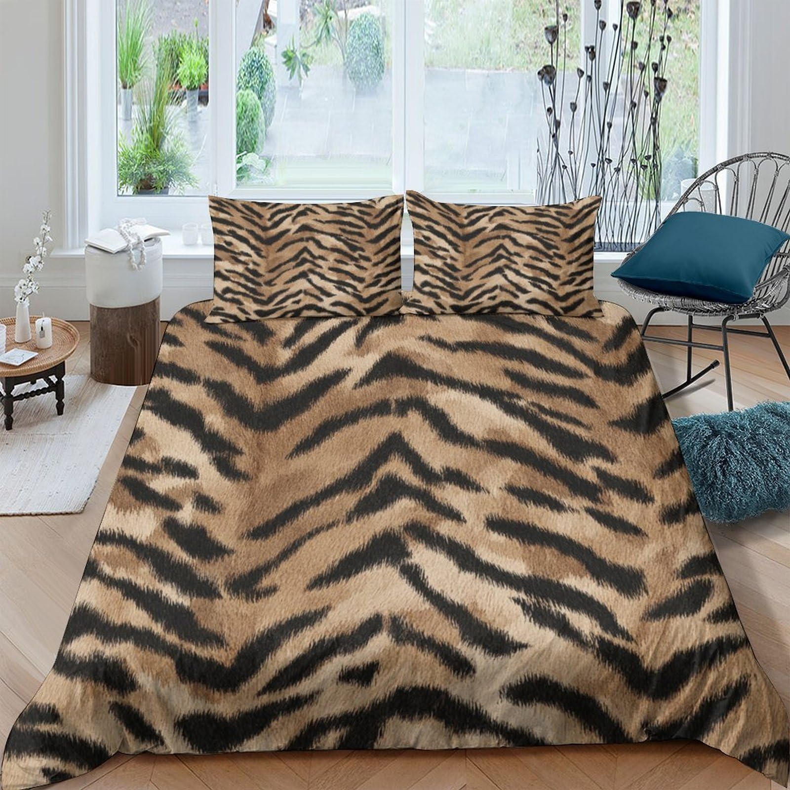 OTBSDNKZZ 3D Print Ultrasoft Microfibre tiger-striped- Bedding Quilt Cover All Season Bedding Sets with Pillowcases animal-inspired- Duvet Cover Easy Care Breathable for Couples King（220x240cm）