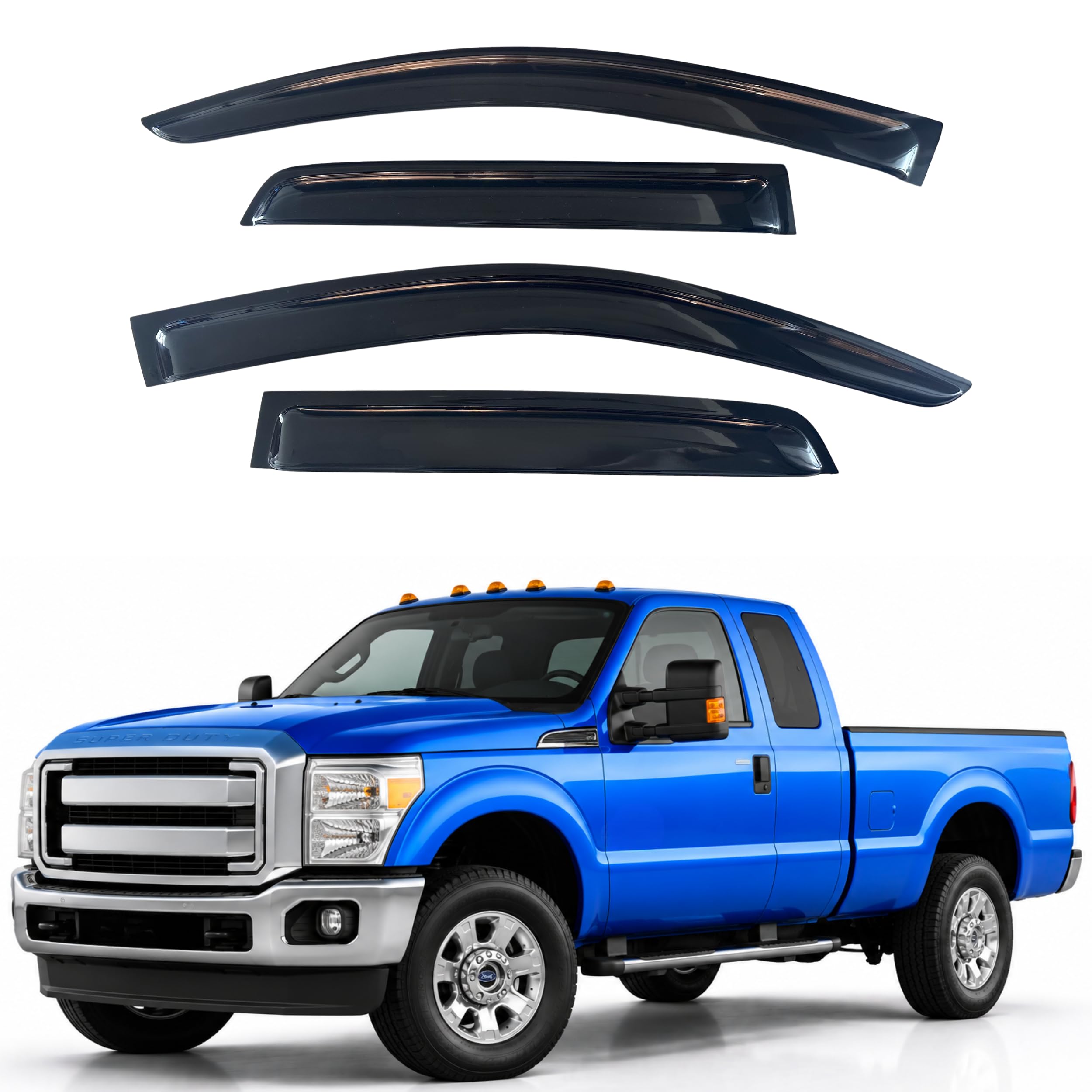 IG Window Visors Fit for 1999-2016 Ford F250 F350 F450 F550 Super Duty SuperCab, Out-Channel Rain Guards Vent Deflector 4PC, Truck Accessories for 99-16 F250 F350 F450 F550 Super Duty Extended Cab