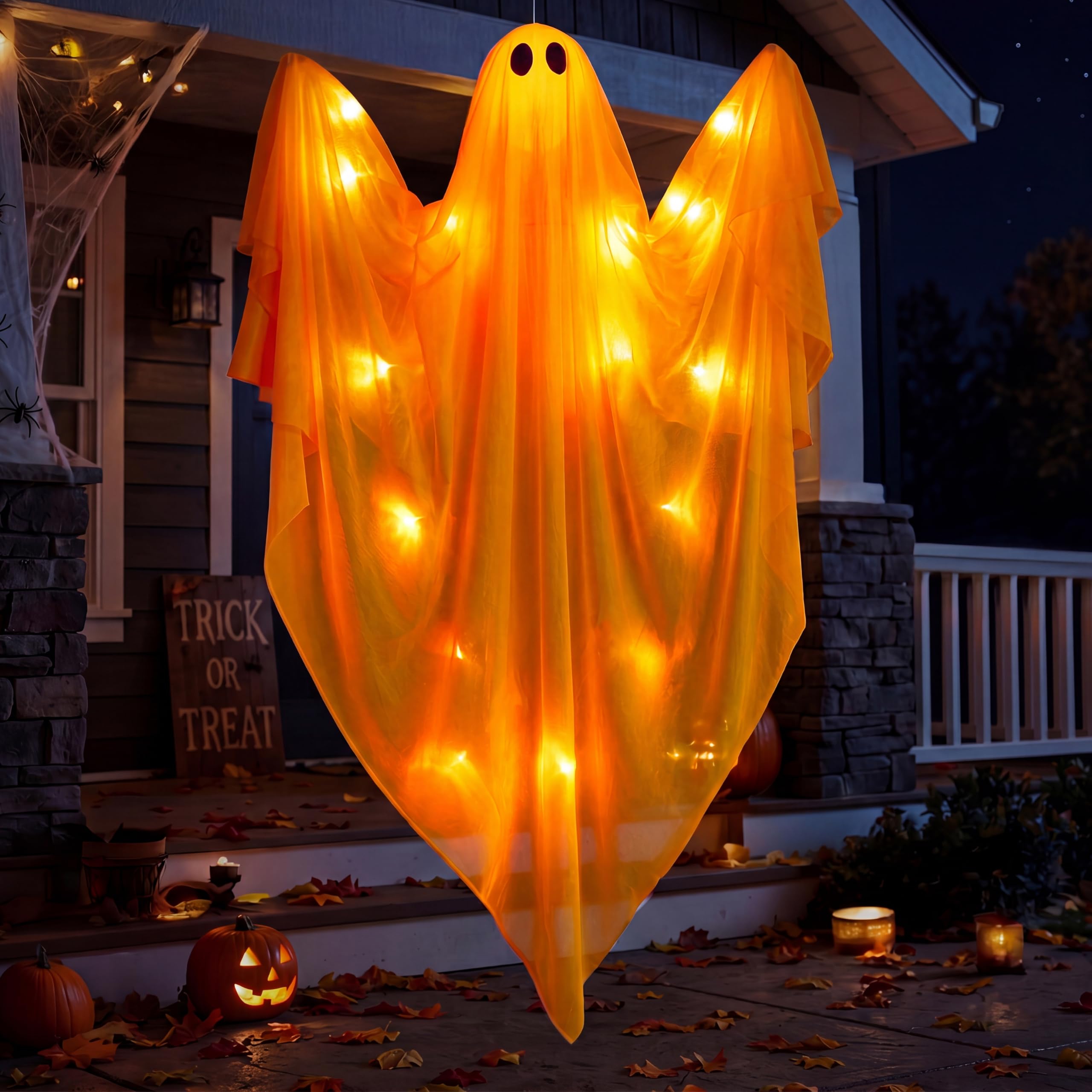 Halloween Hanging Ghost with Orange Light