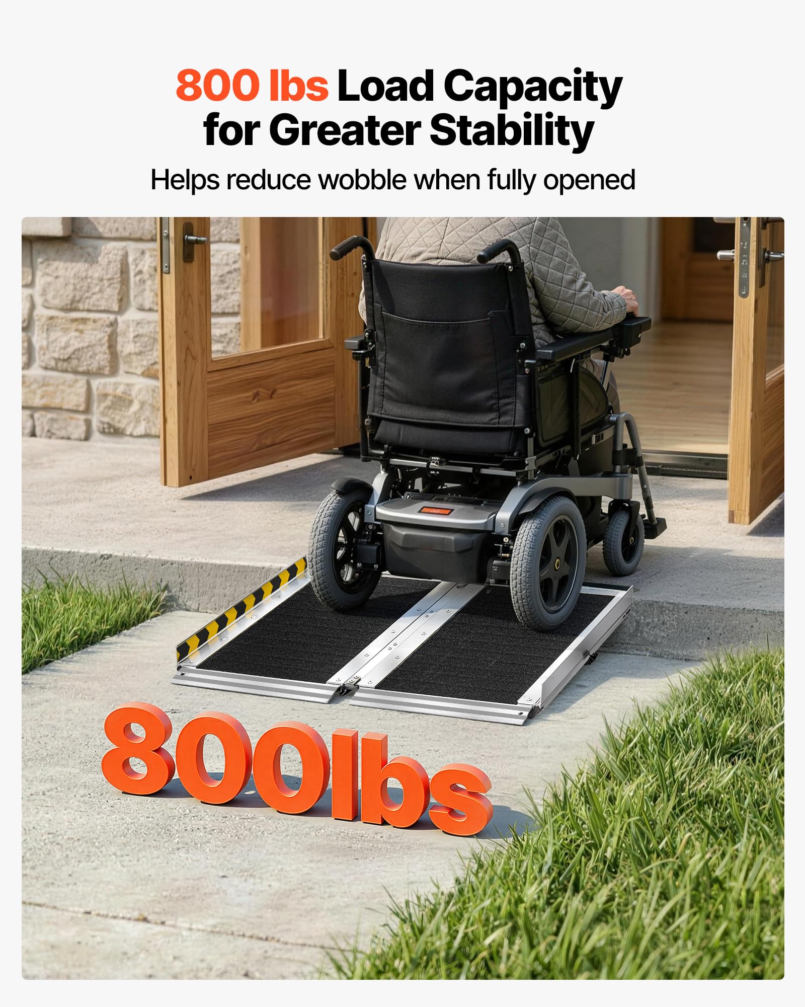 VEVOR Rampa para Silla de Ruedas Plegable de Aluminio 610 x 745 mm, Rampa de Umbral Antideslizante con Capacidad de Carga 362,9 kg para Entradas, Escaleras, Puertas, Scooters, Andadores y Uso Diario