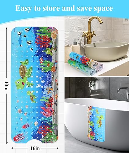 Miniatura 4 de Tapete de baño para bañera antideslizante, lavable a máquina, antideslizante, con dibujos animados, con agujeros de drenaje y ventosas para niños