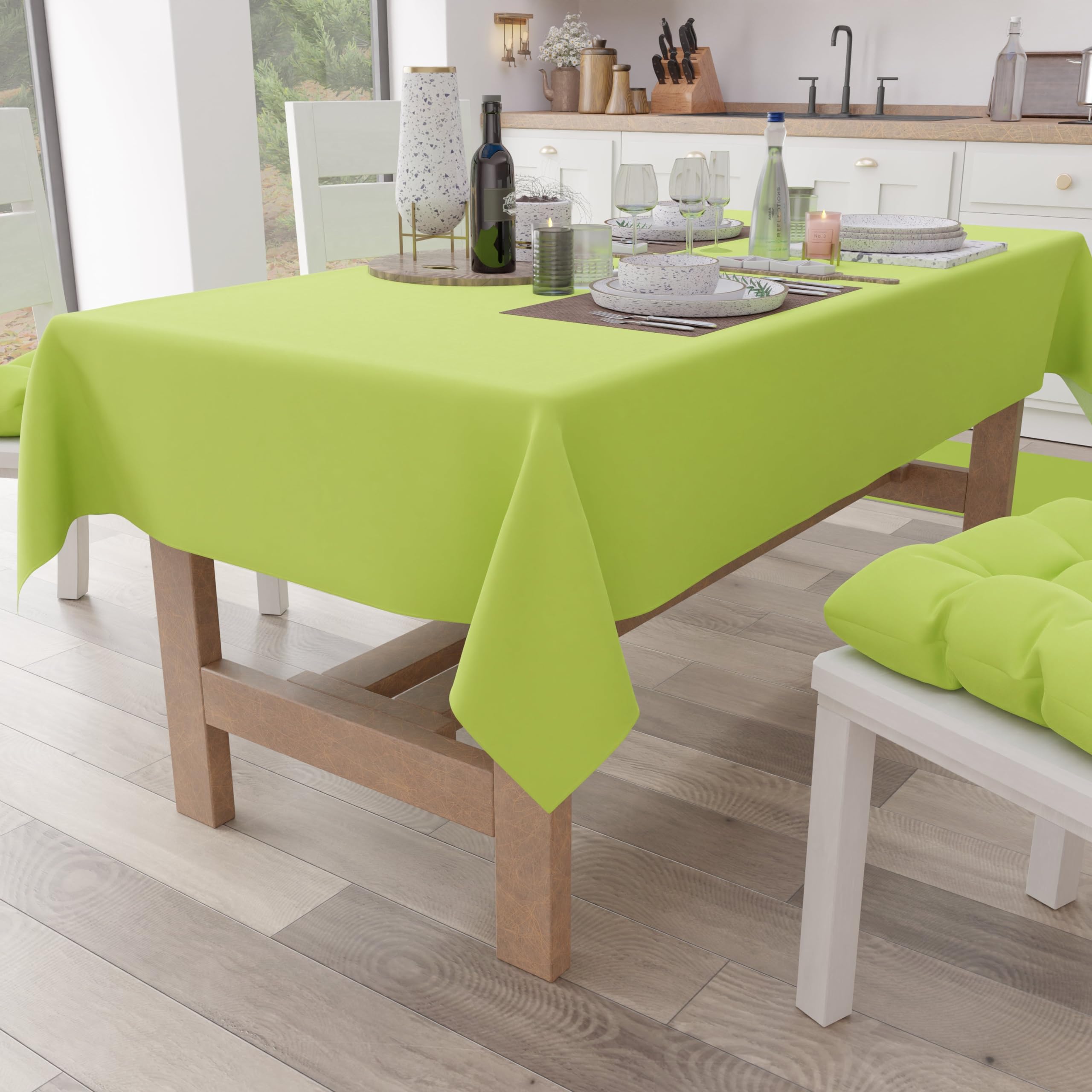 PETTI Artigiani Italiani - Table Cloth, Kitchen Tablecloth in Plain Cotton, Light Green X15 Seater (140 x 300 cm)