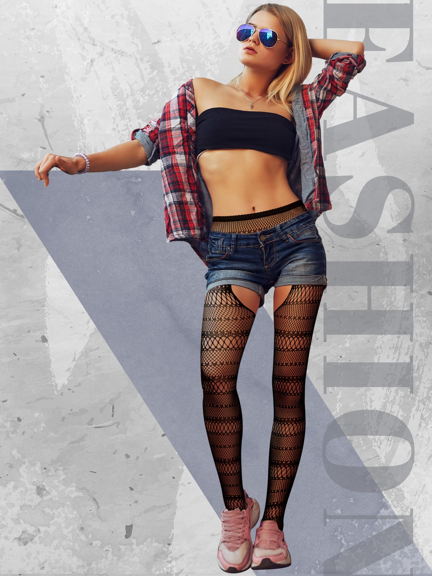 Skylety 6 Pairs Women Fishnet Thigh High Stockings Tights Suspender Pantyhose Stockings for Women