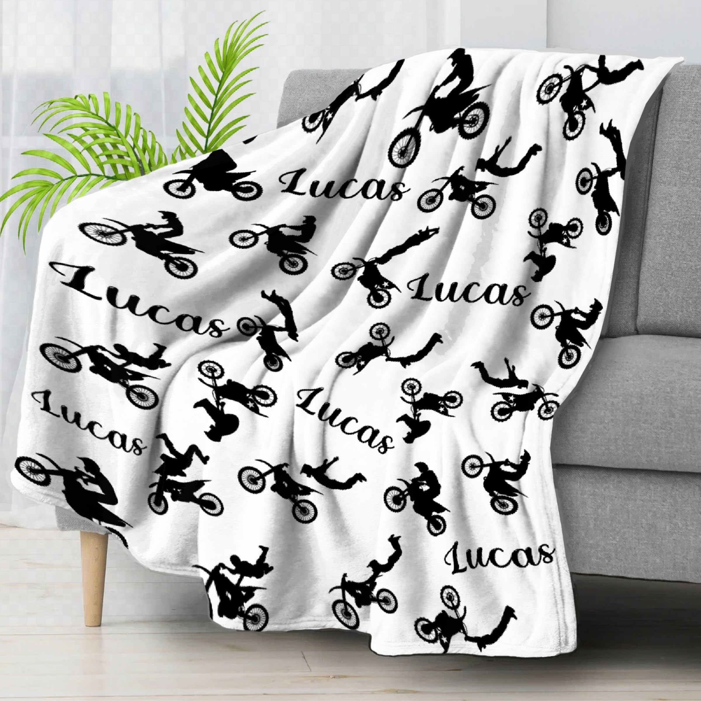 Personalized Motorcycle Dirt Bike Blanket Custom Motorcycle Blanket