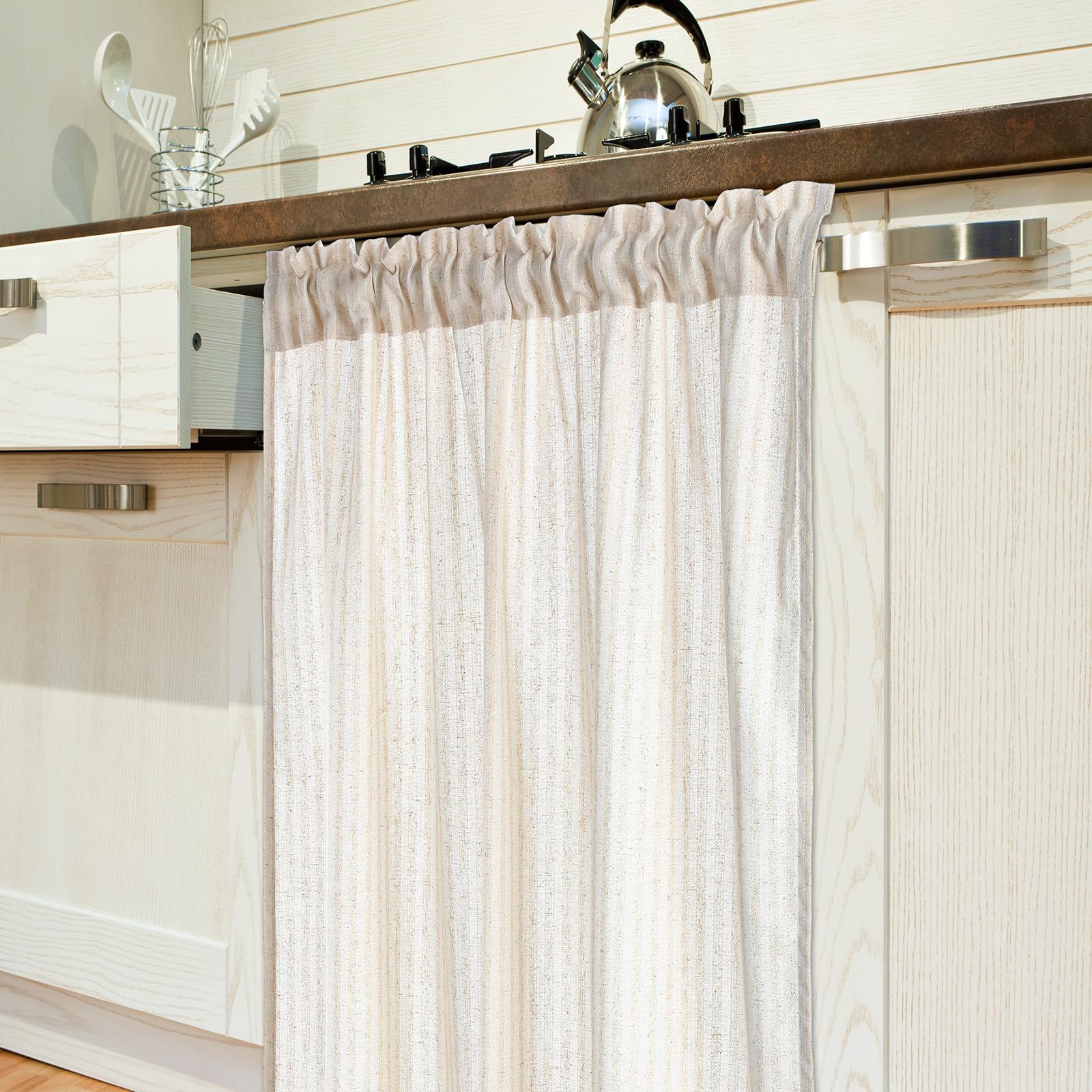 Hahafelt Cabinet Dishwasher Hidden Curtains with Telescopic Rod and Rod Clamp Dishwasher Desk 35 x 39 Inches Curtain for Kitchen Under Sink Washing